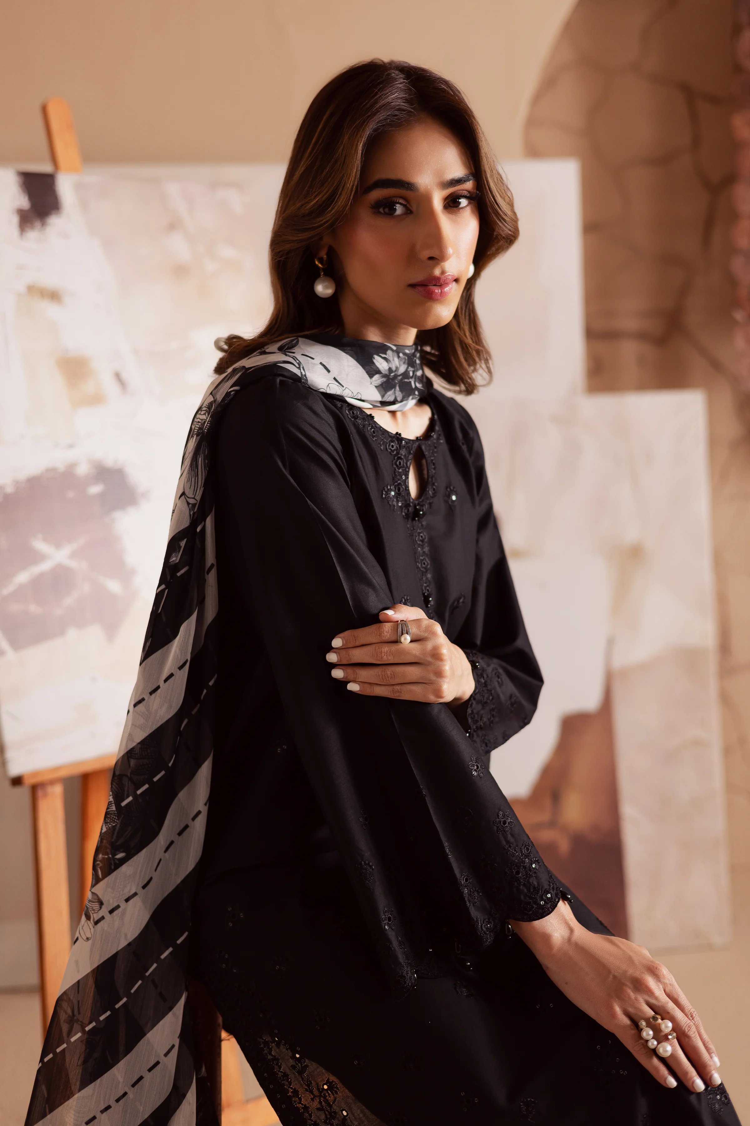Dark Night 3Pc - Embroidered Lawn Dress - Image 6