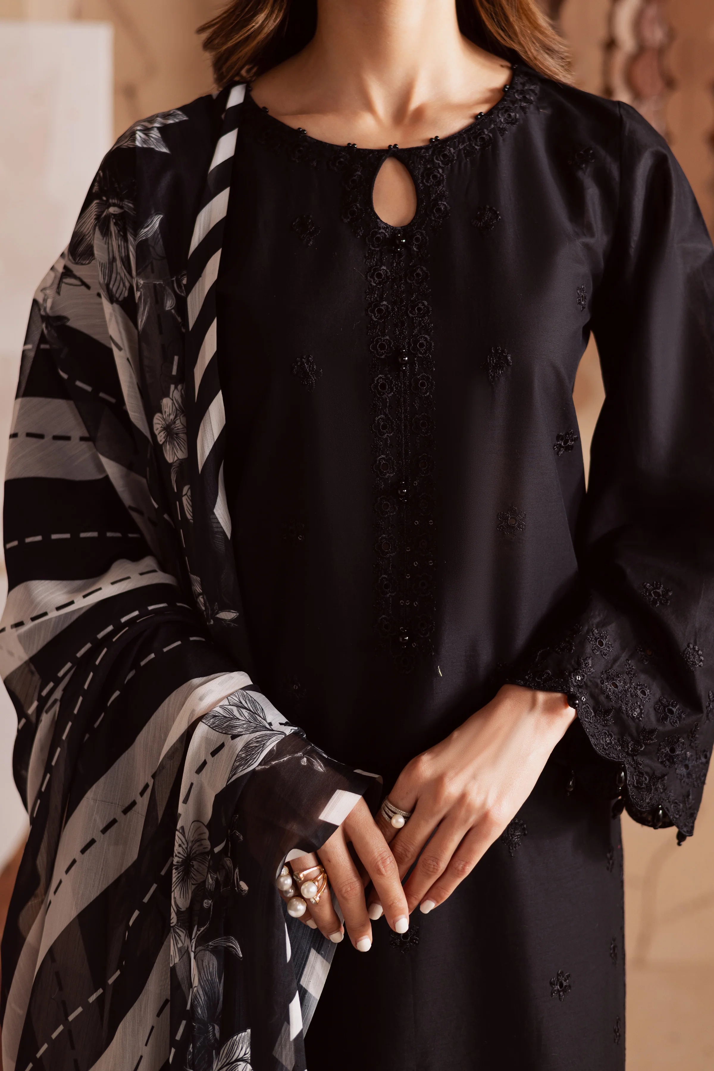 Dark Night 3Pc - Embroidered Lawn Dress - Image 7