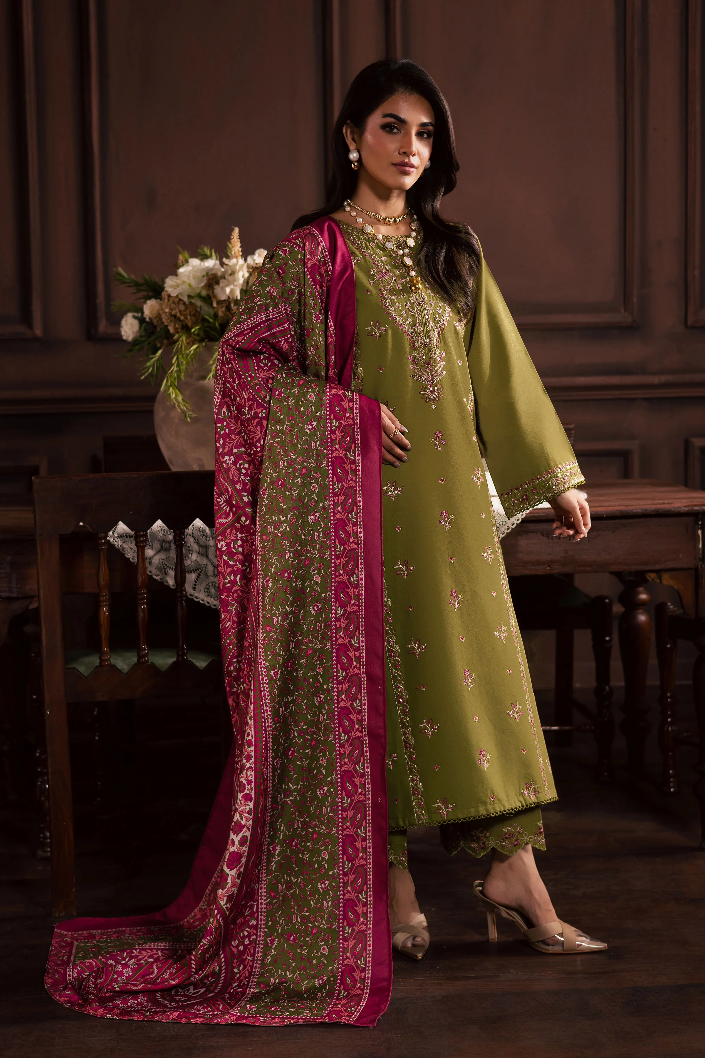 Darla 3Pc - Embroidered Khaddar Dress - Image 10