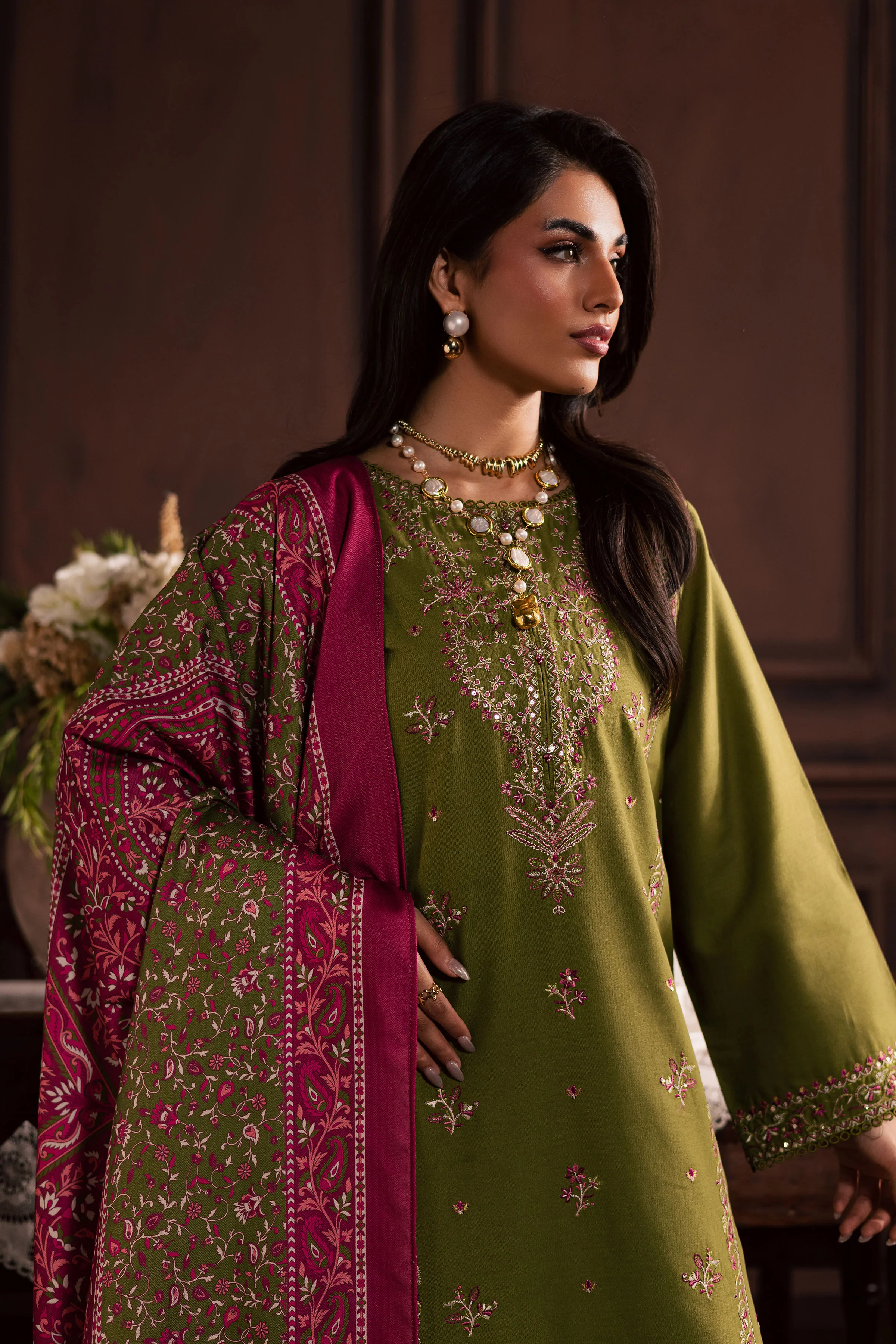 Darla 3Pc - Embroidered Khaddar Dress - Image 2