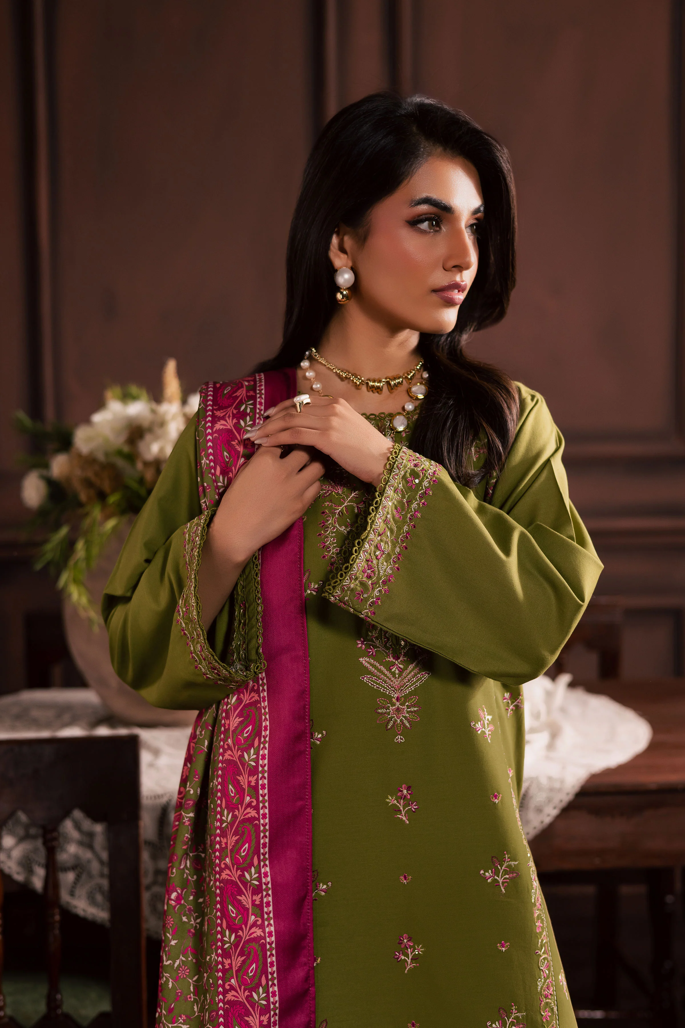 Darla 3Pc - Embroidered Khaddar Dress - Image 9