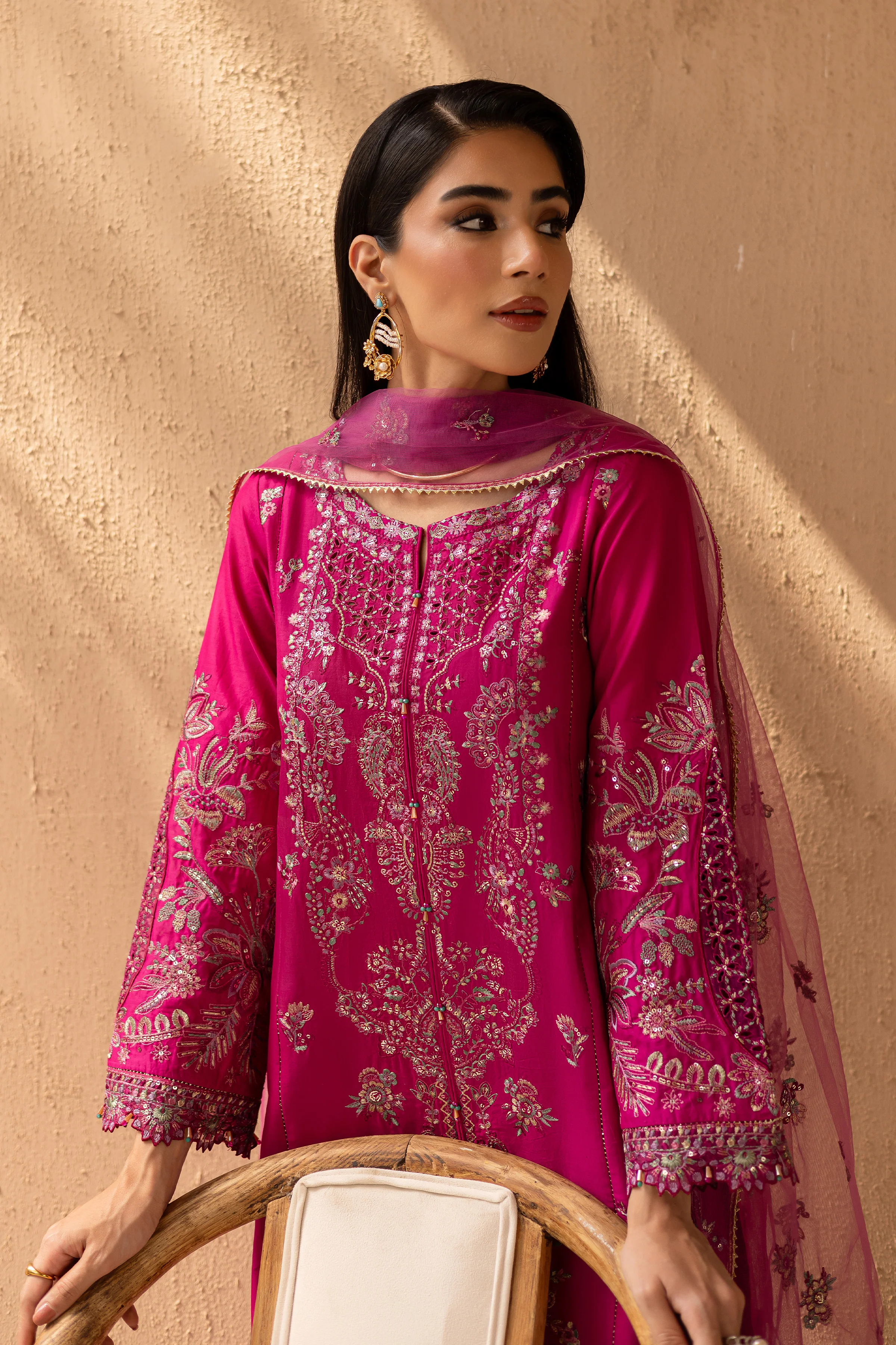 Dastak 3Pc - Embroidered Solid Dress - Image 3