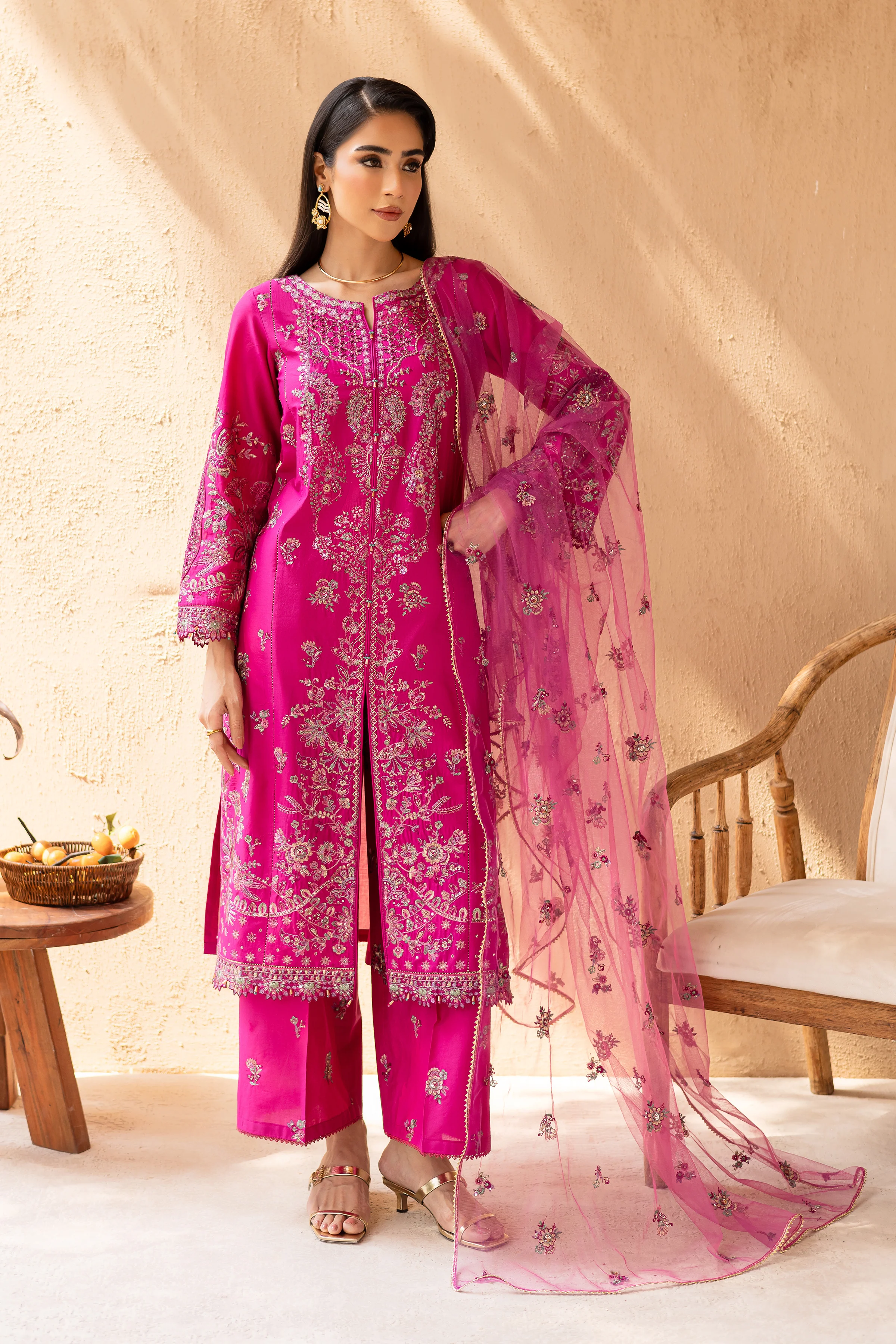 Dastak 3Pc - Embroidered Solid Dress - Image 4