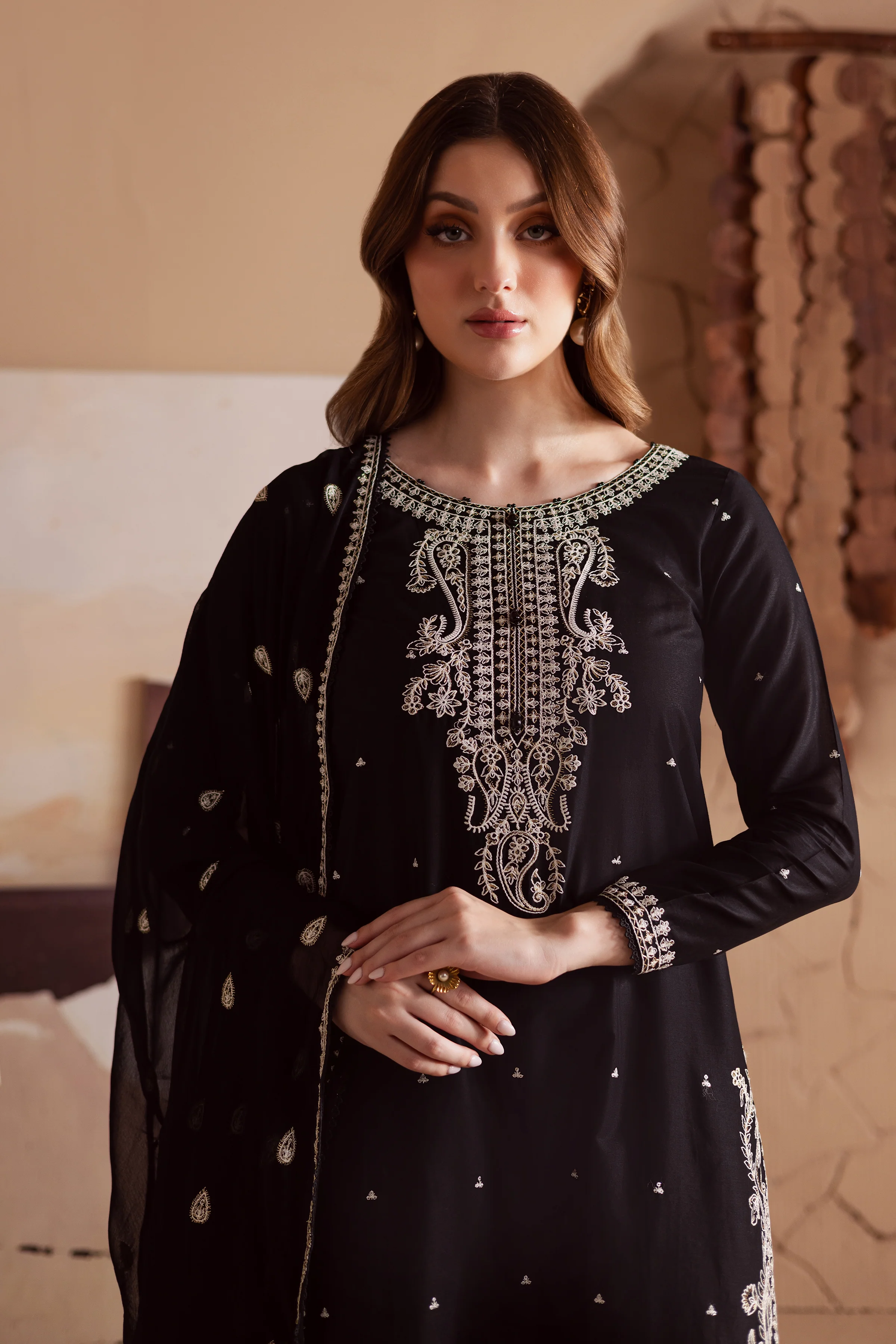 Deep Black 3Pc - Embroidered Lawn Dress - Image 2