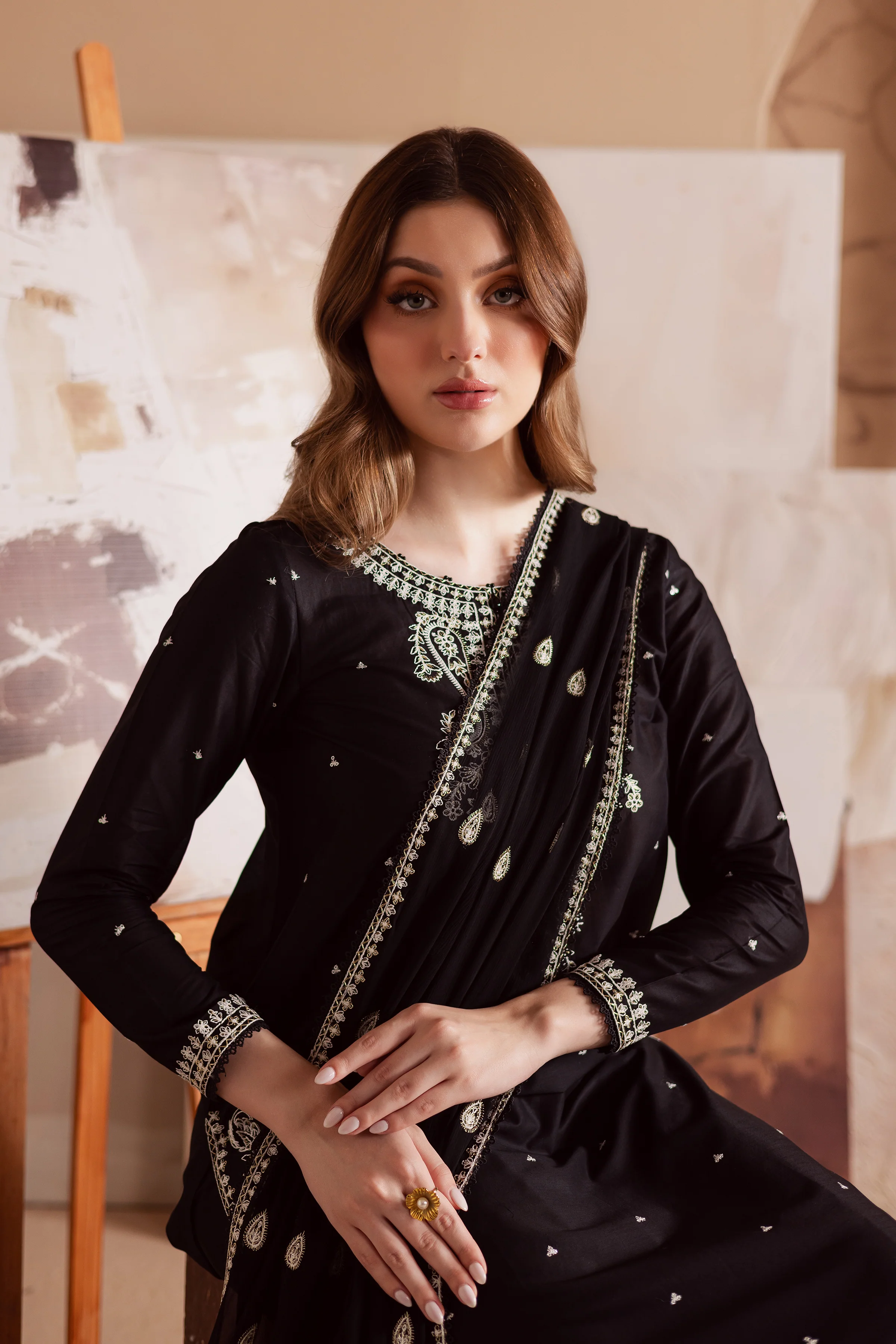 Deep Black 3Pc - Embroidered Lawn Dress - Image 3
