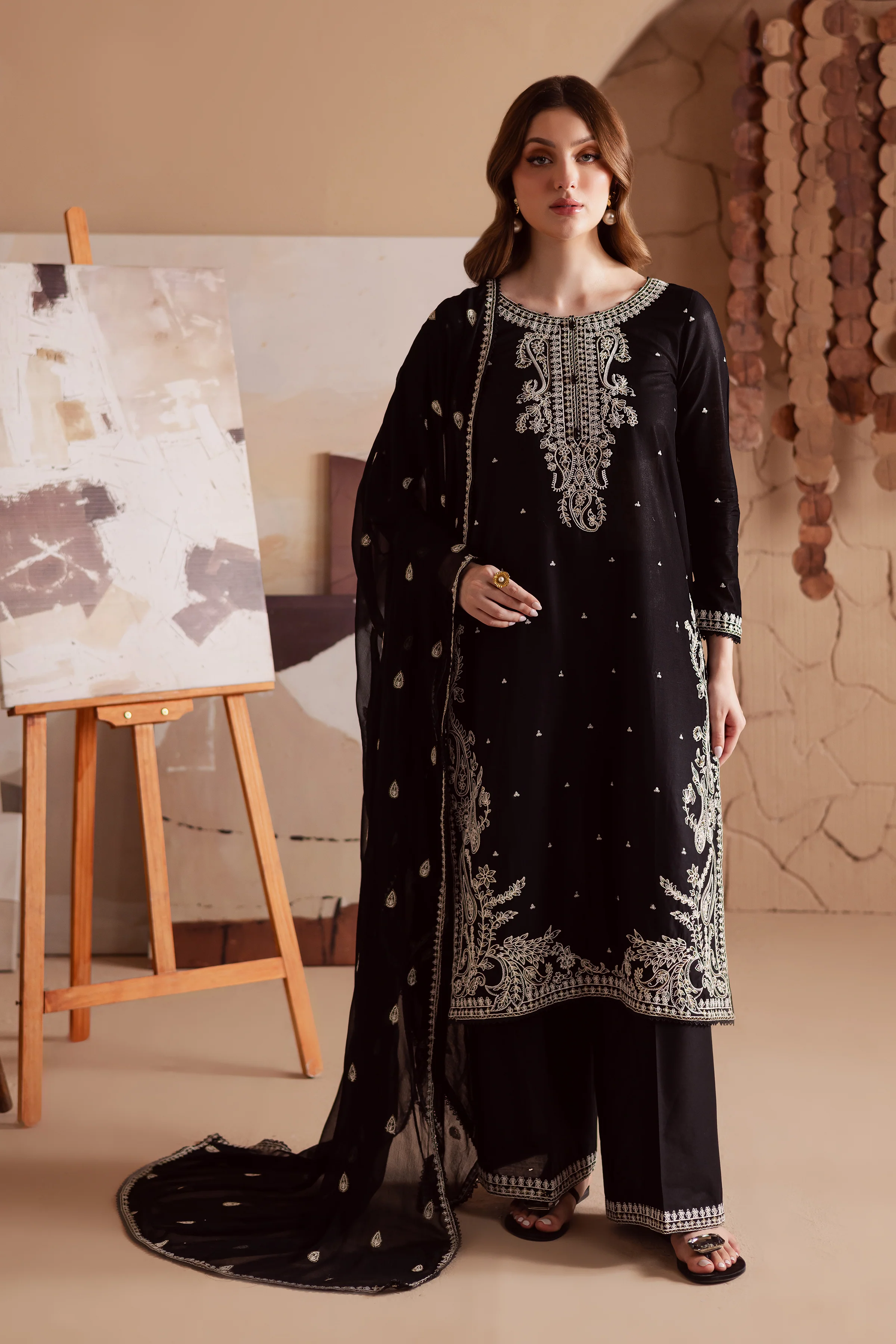 Deep Black 3Pc - Embroidered Lawn Dress - Image 5