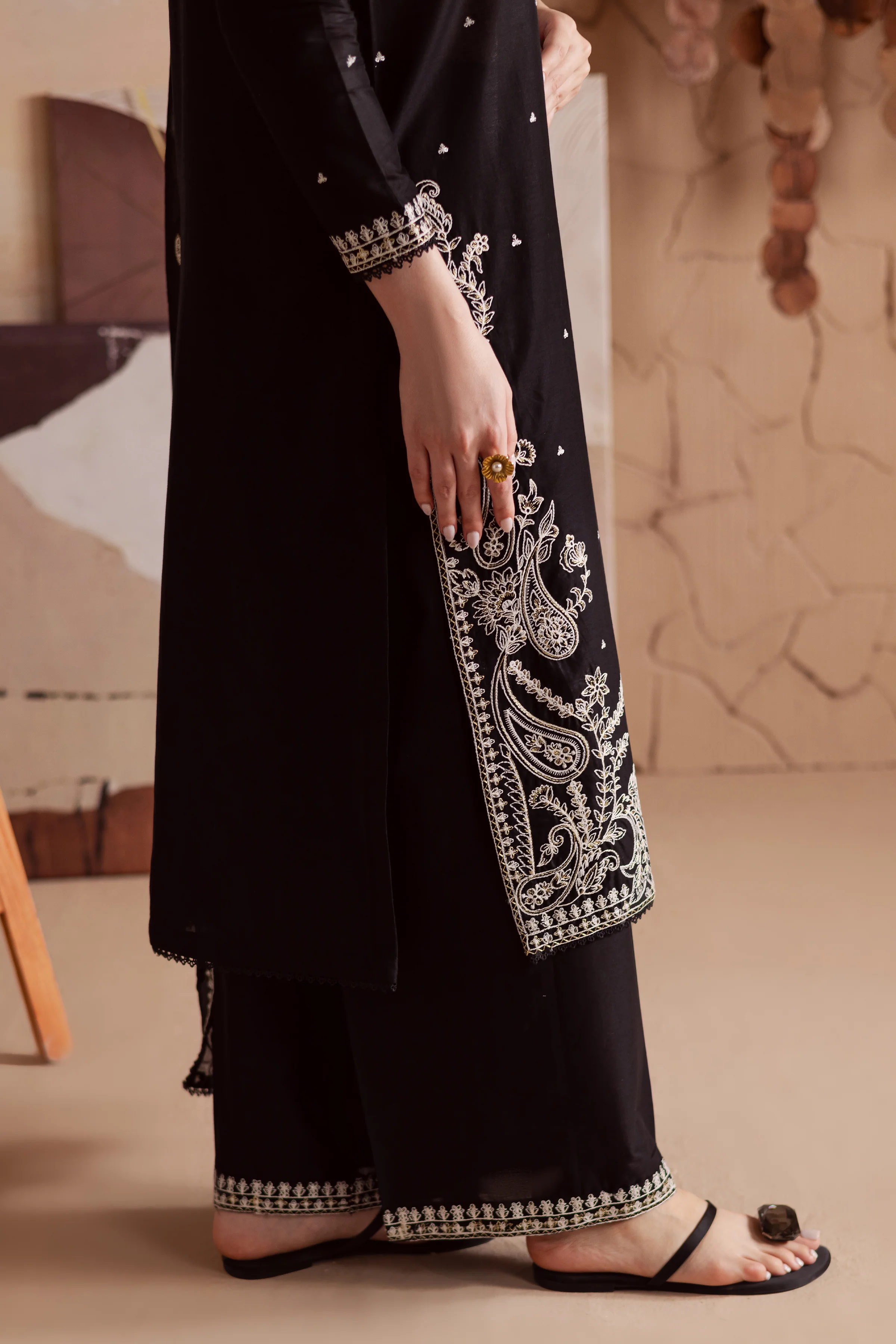 Deep Black 3Pc - Embroidered Lawn Dress - Image 7