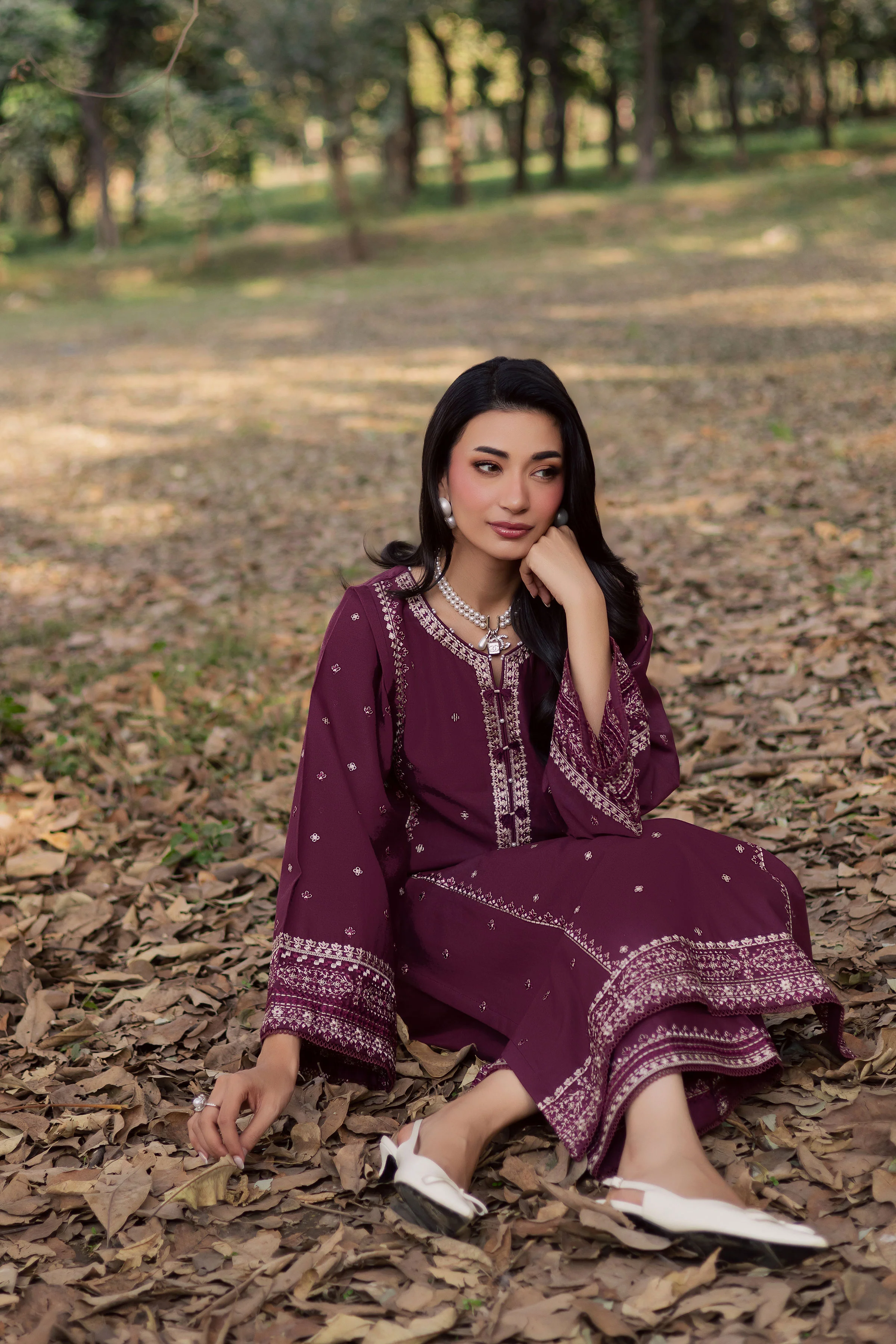 Deep Mauve 2Pc - Embroidered Khaddar Dress - Image 8