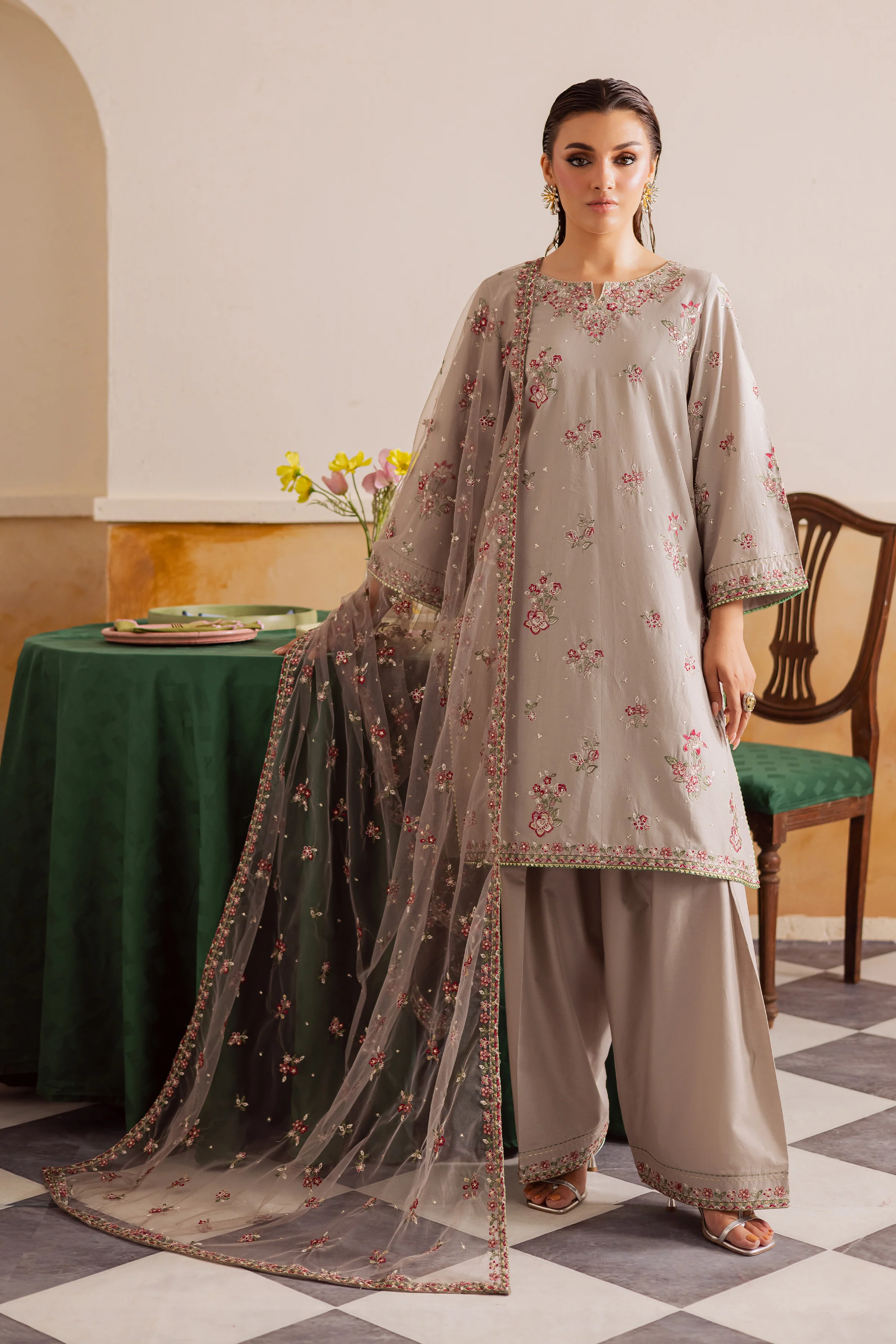 Diara 3Pc - Embroidered Lawn Pret - Image 4