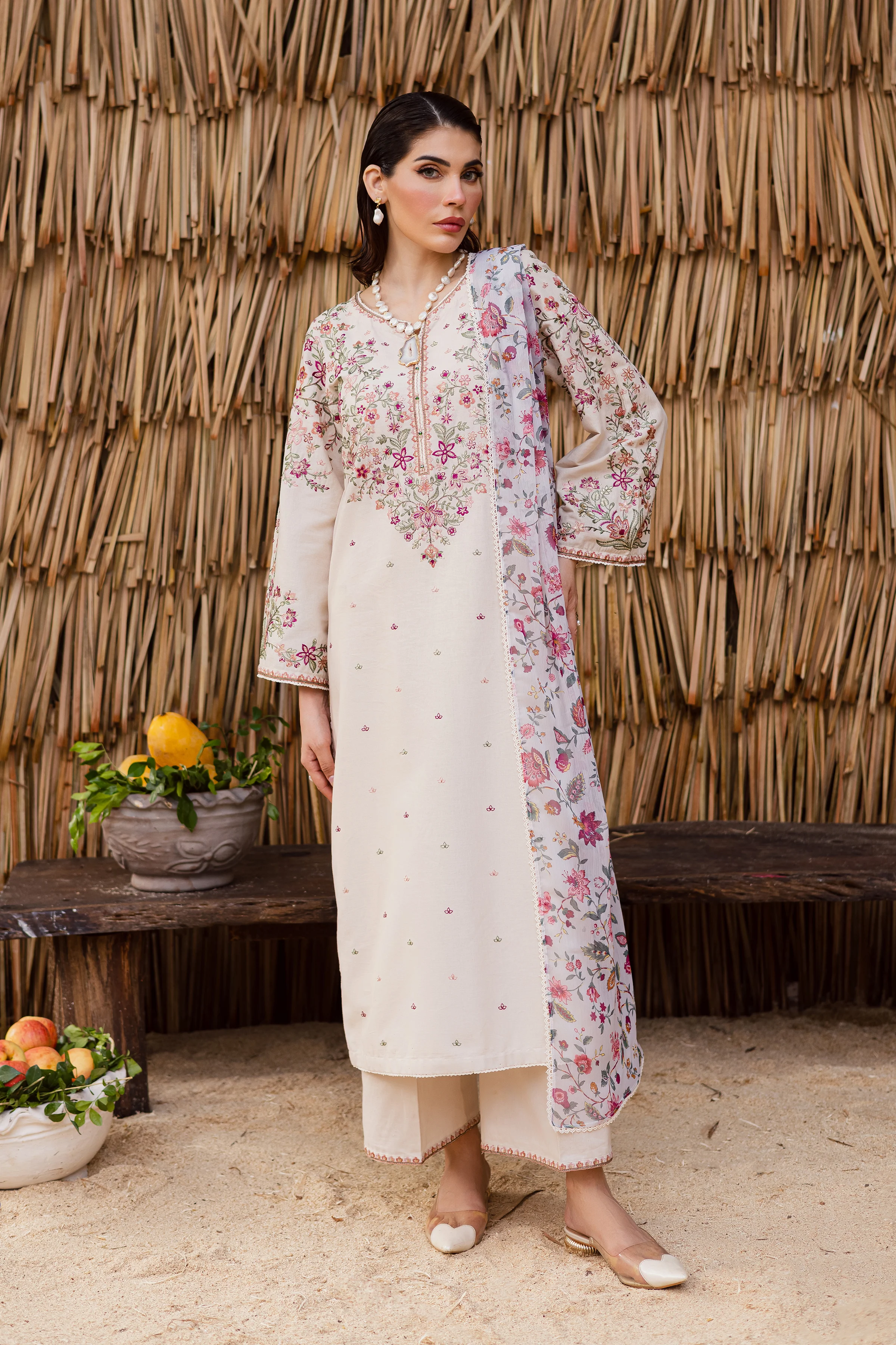 Dream Garden 3Pc - Embroidered Khaddar Dress - Image 4