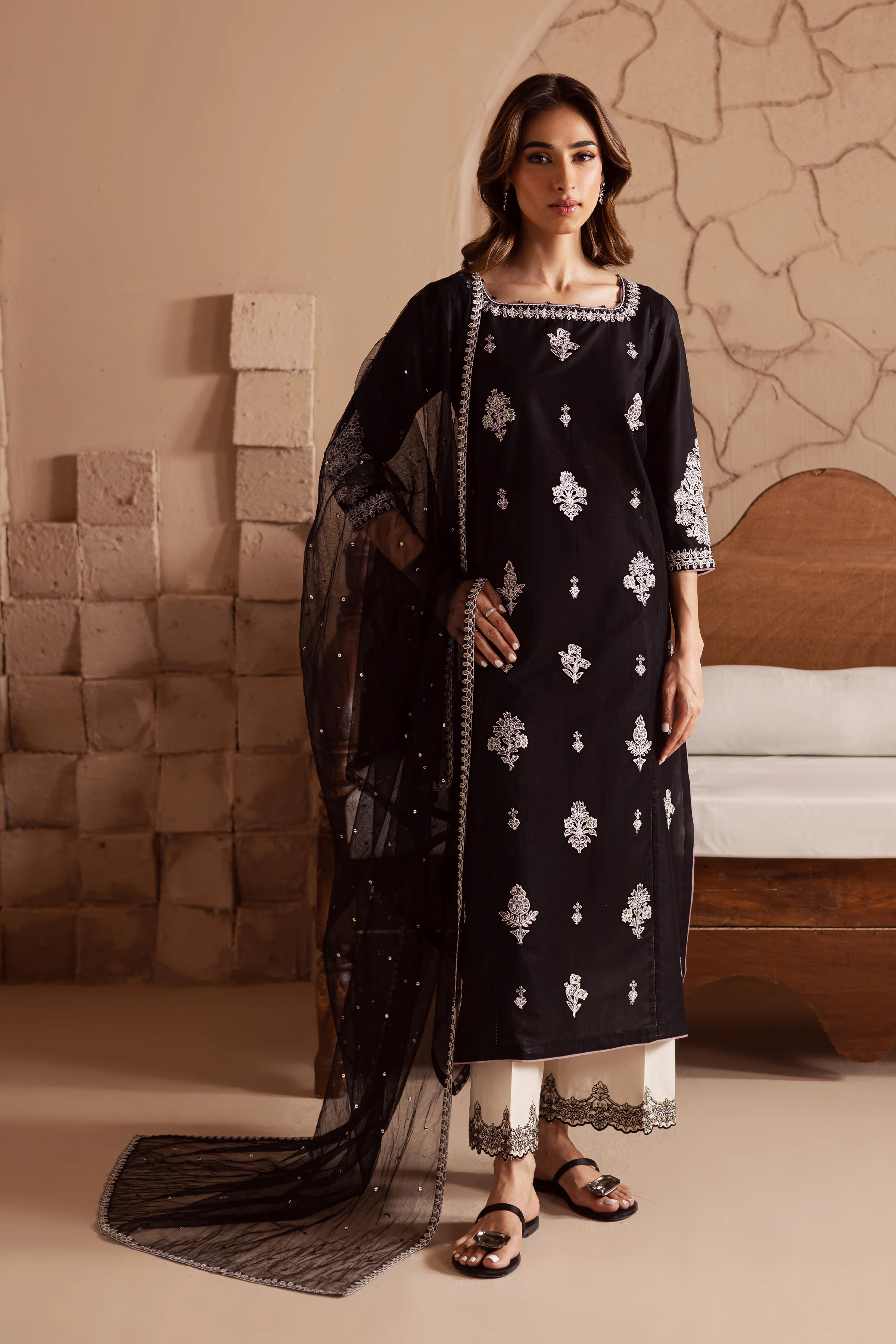 Dusk 3Pc - Embroidered Lawn Dress