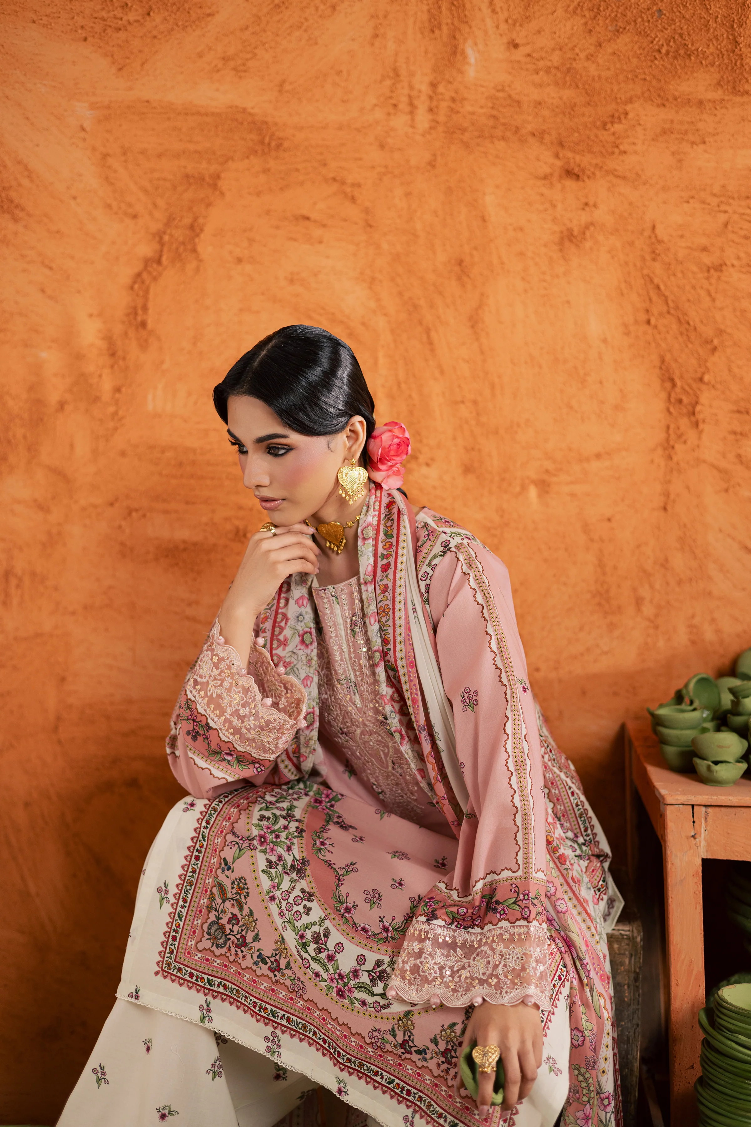 Dusty Peach 3Pc - Printed Lawn Dress - Image 10