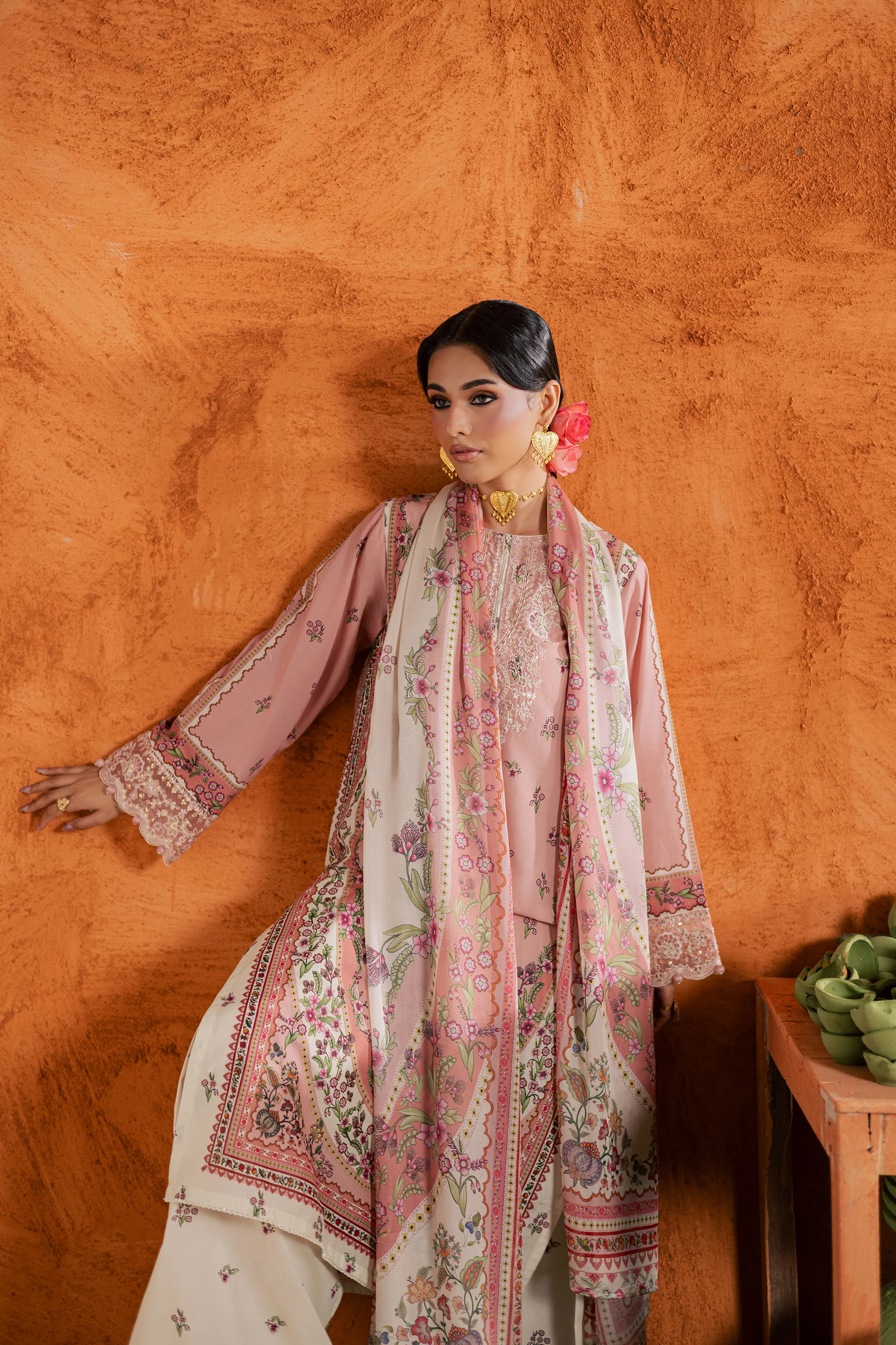 Dusty Peach 3Pc - Printed Lawn Dress - Image 11