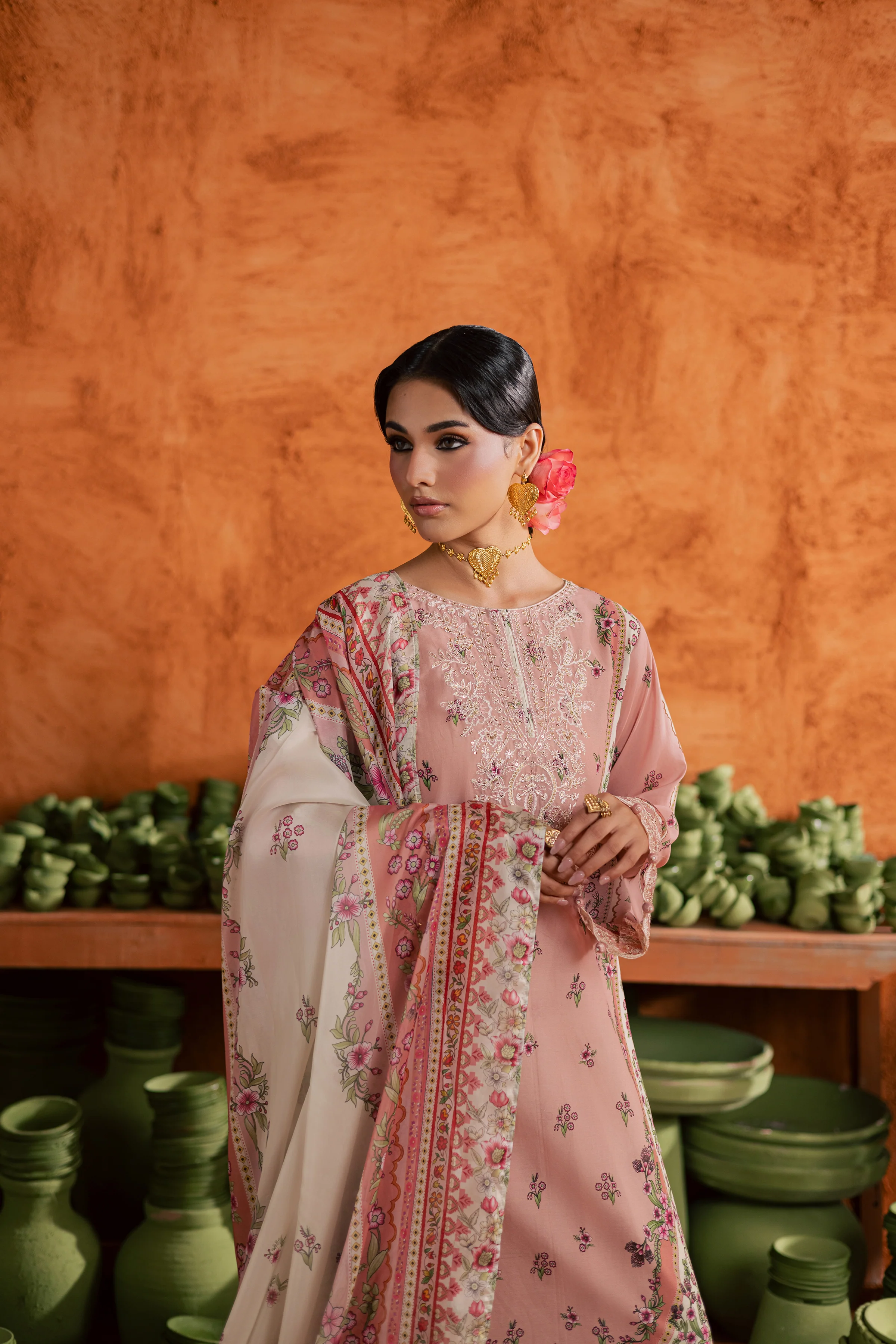 Dusty Peach 3Pc - Printed Lawn Dress - Image 13