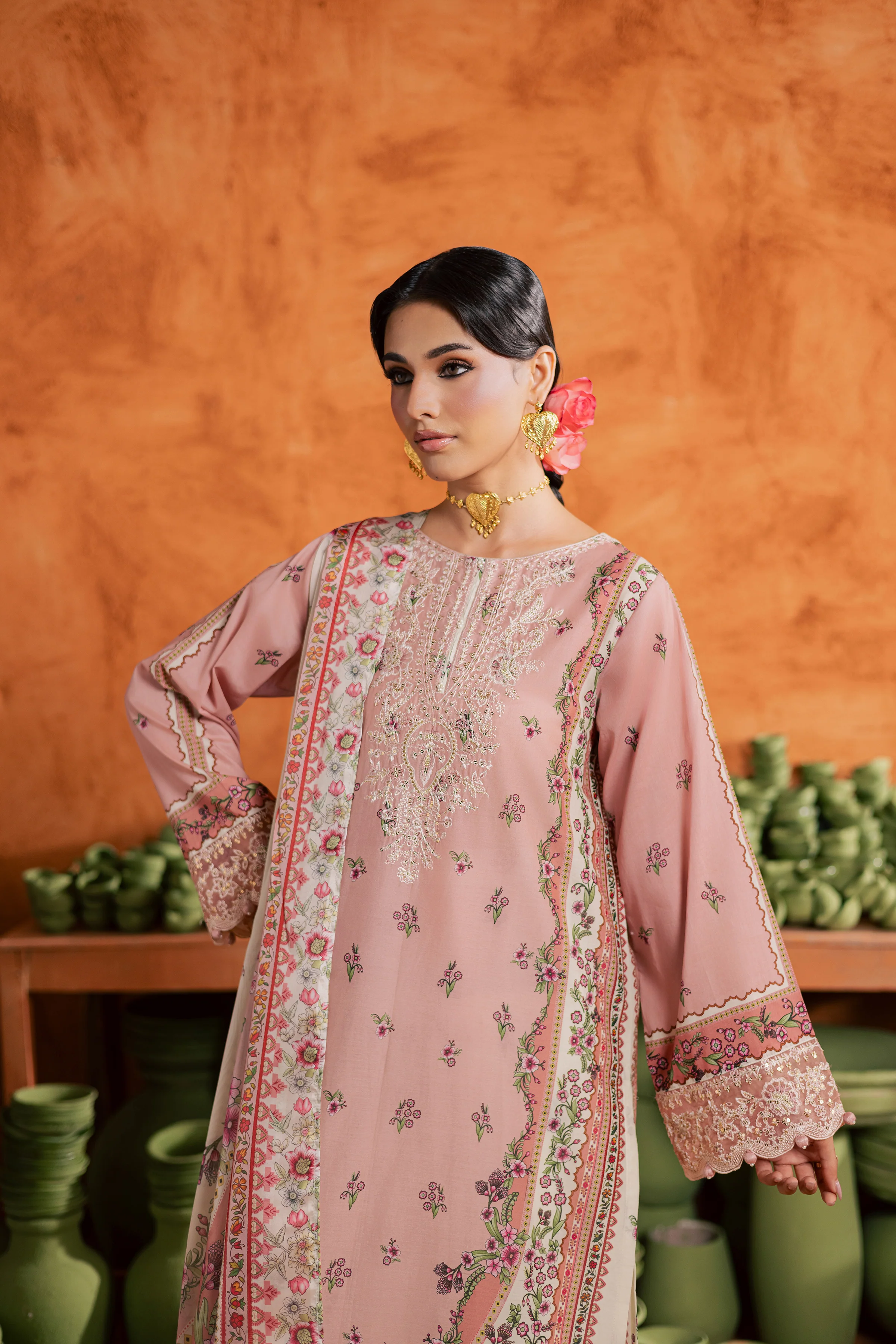 Dusty Peach 3Pc - Printed Lawn Dress - Image 2