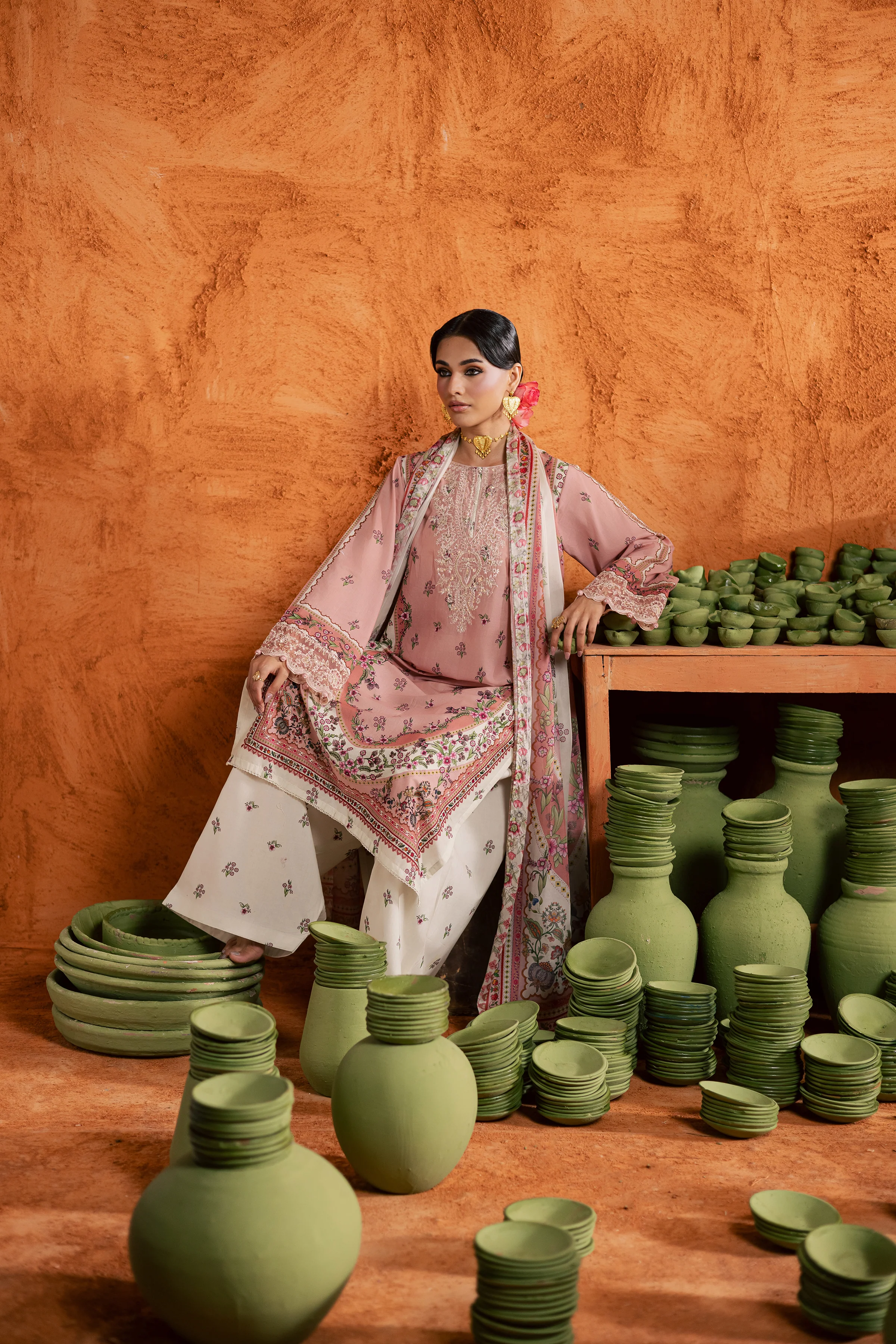 Dusty Peach 3Pc - Printed Lawn Dress - Image 3