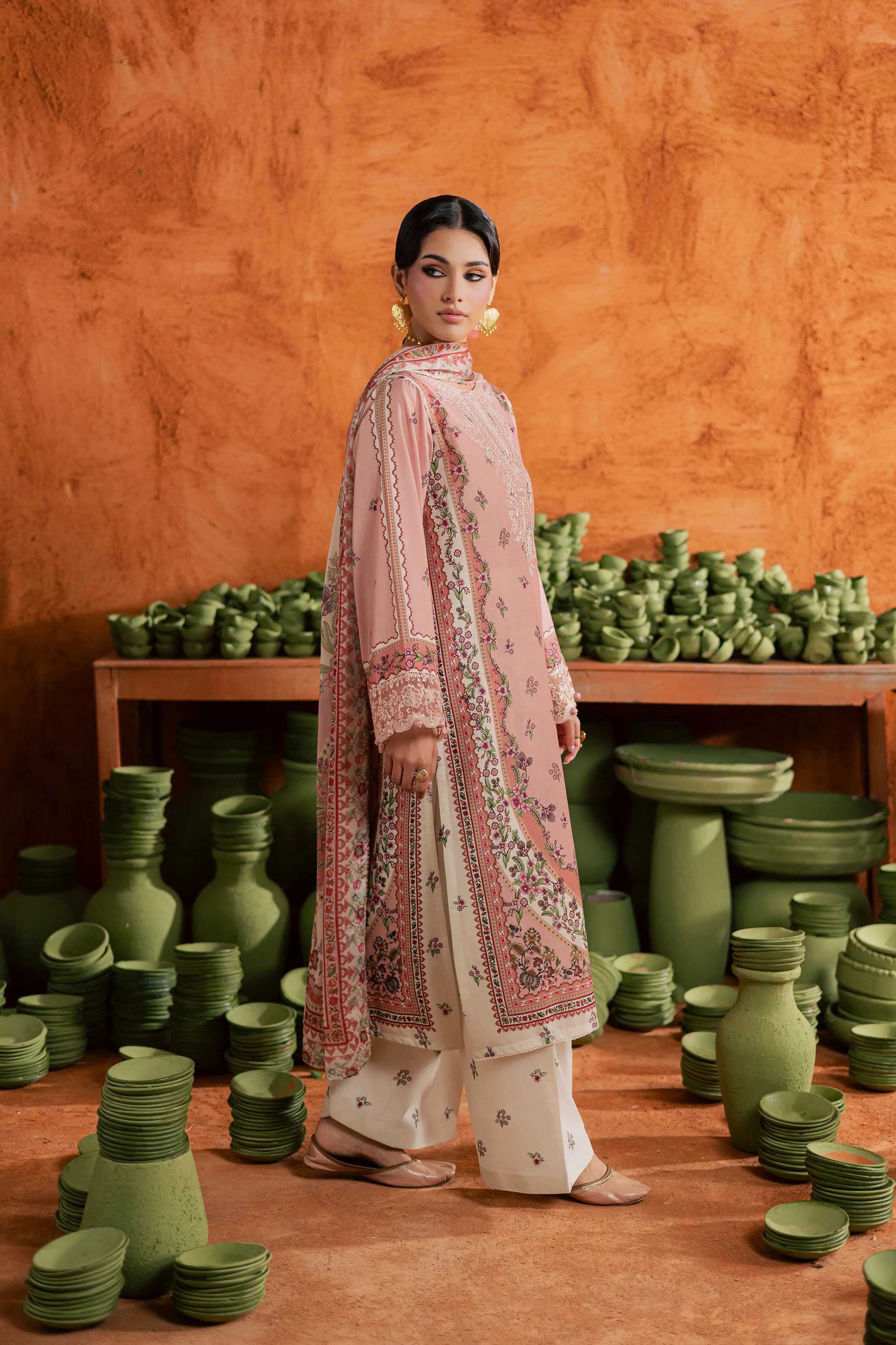Dusty Peach 3Pc - Printed Lawn Dress - Image 7