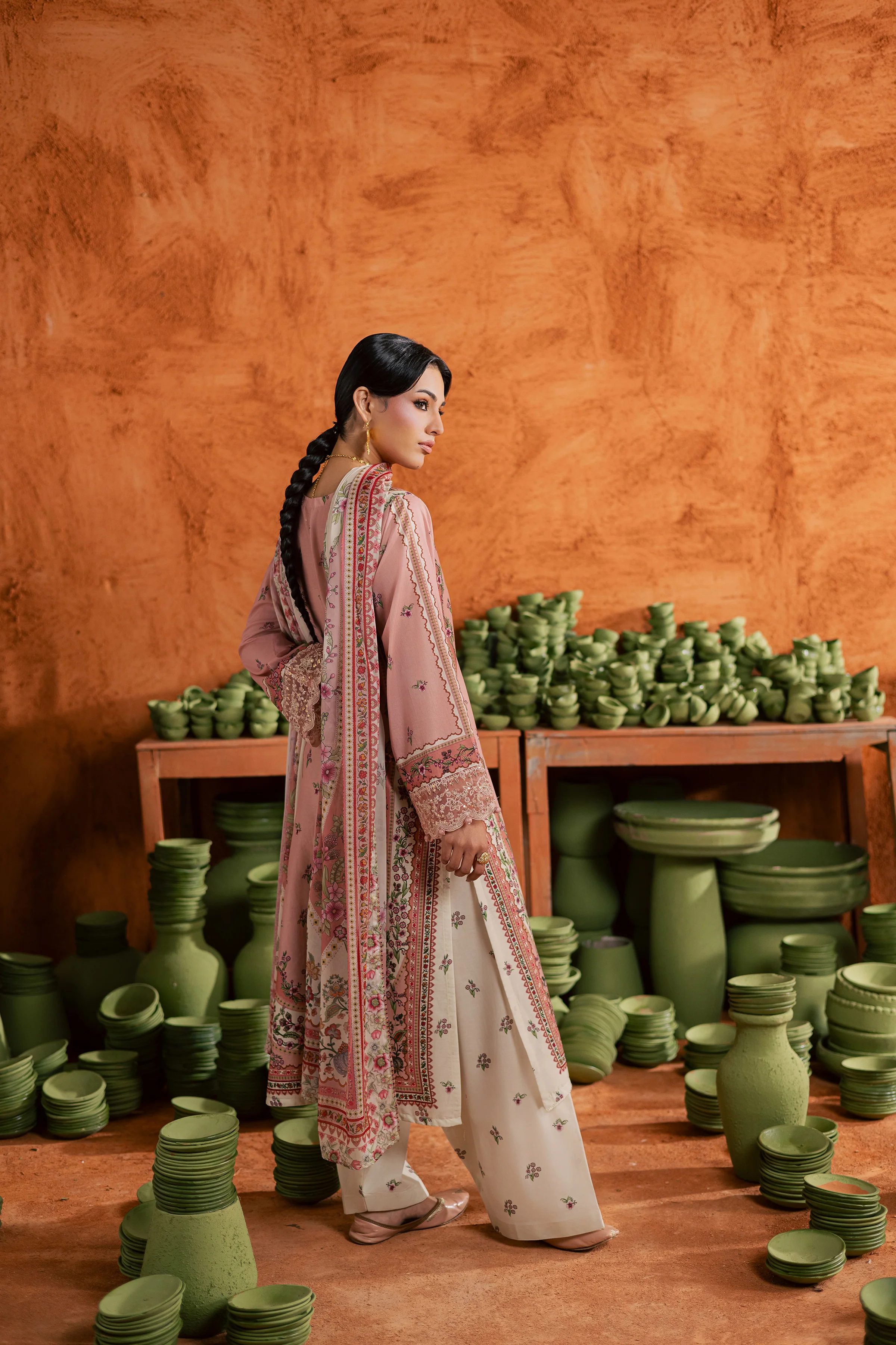 Dusty Peach 3Pc - Printed Lawn Dress - Image 8