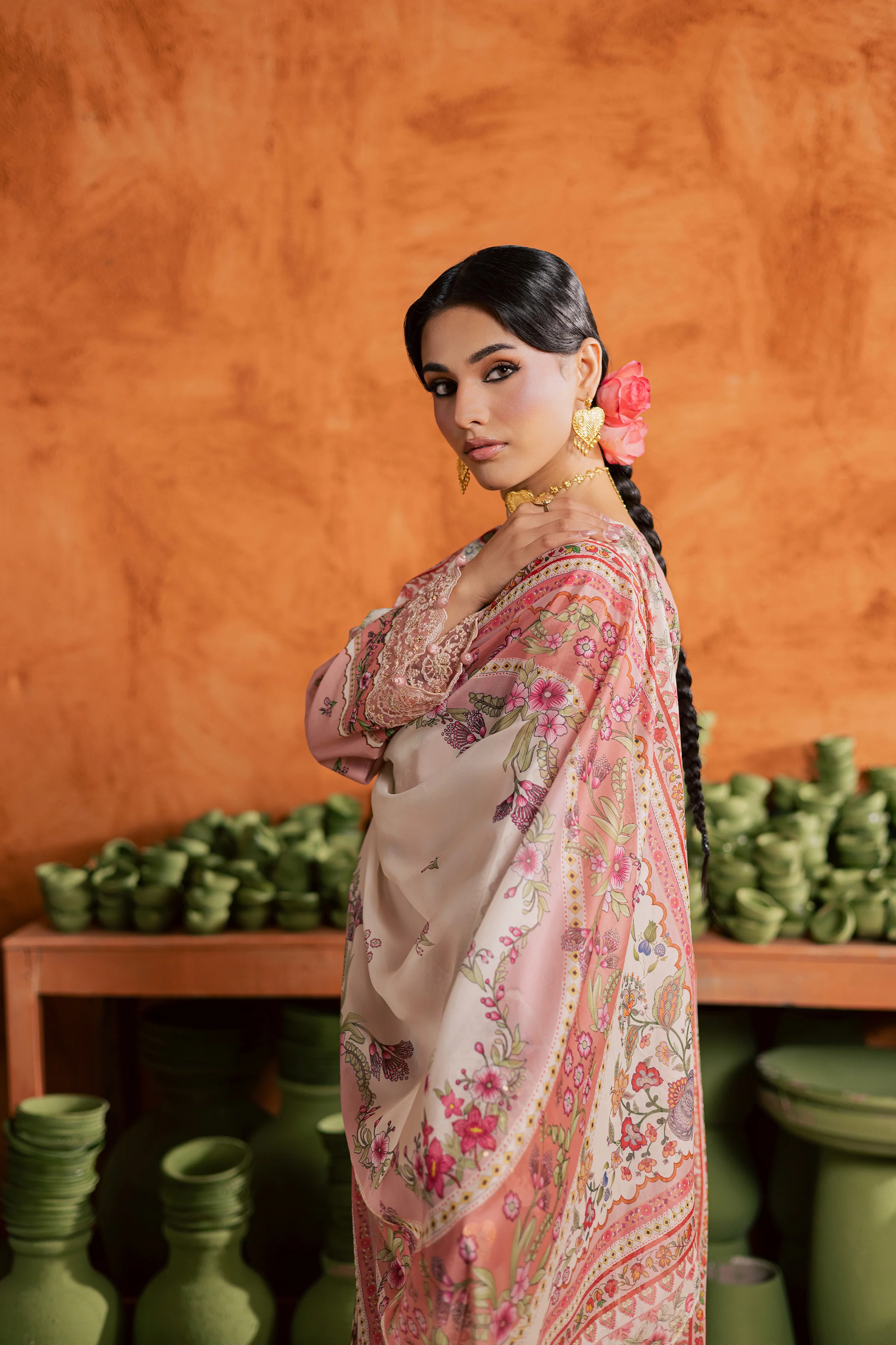 Dusty Peach 3Pc - Printed Lawn Dress - Image 9