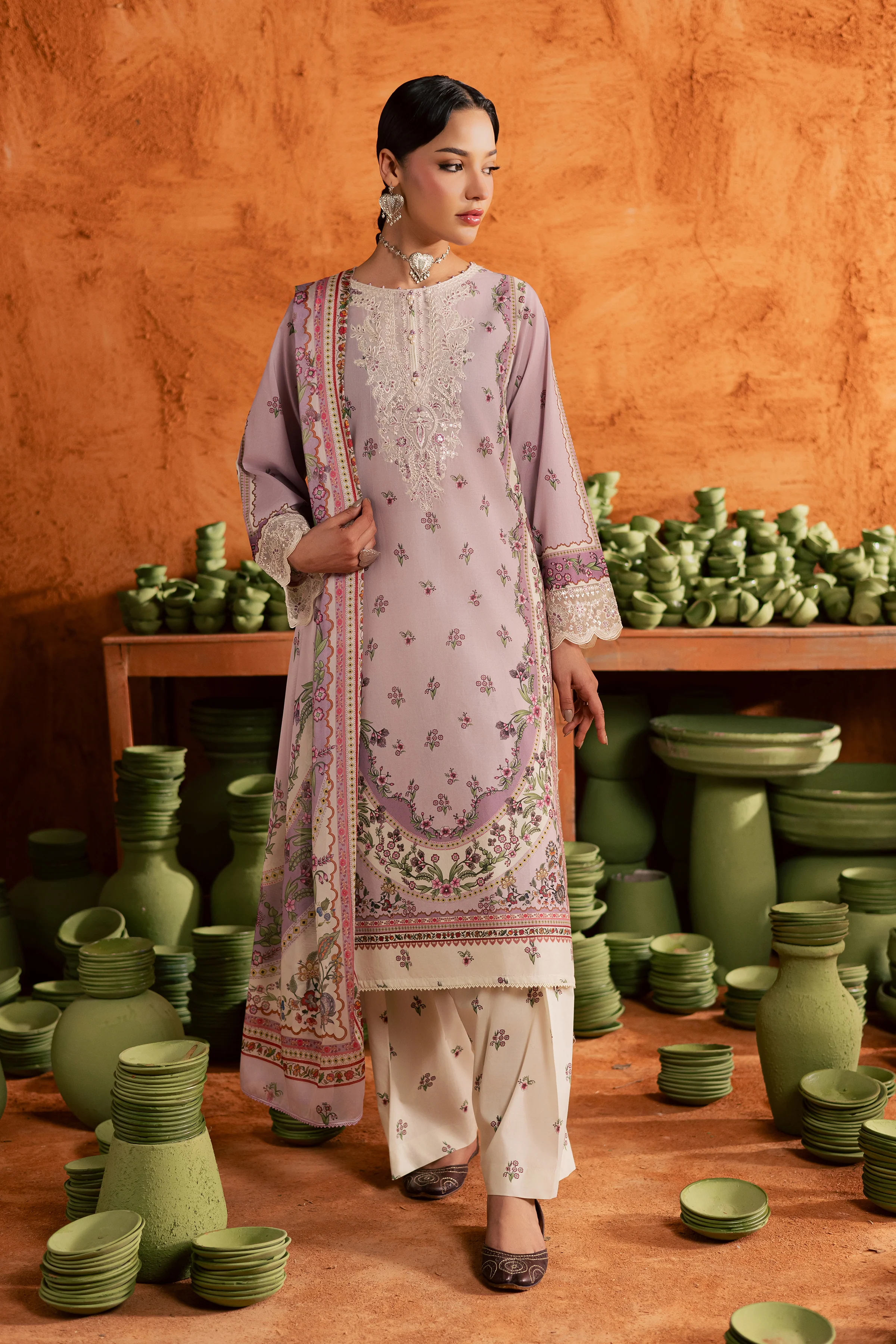 Dusty Plum 3Pc - Printed Lawn Dress - Image 3