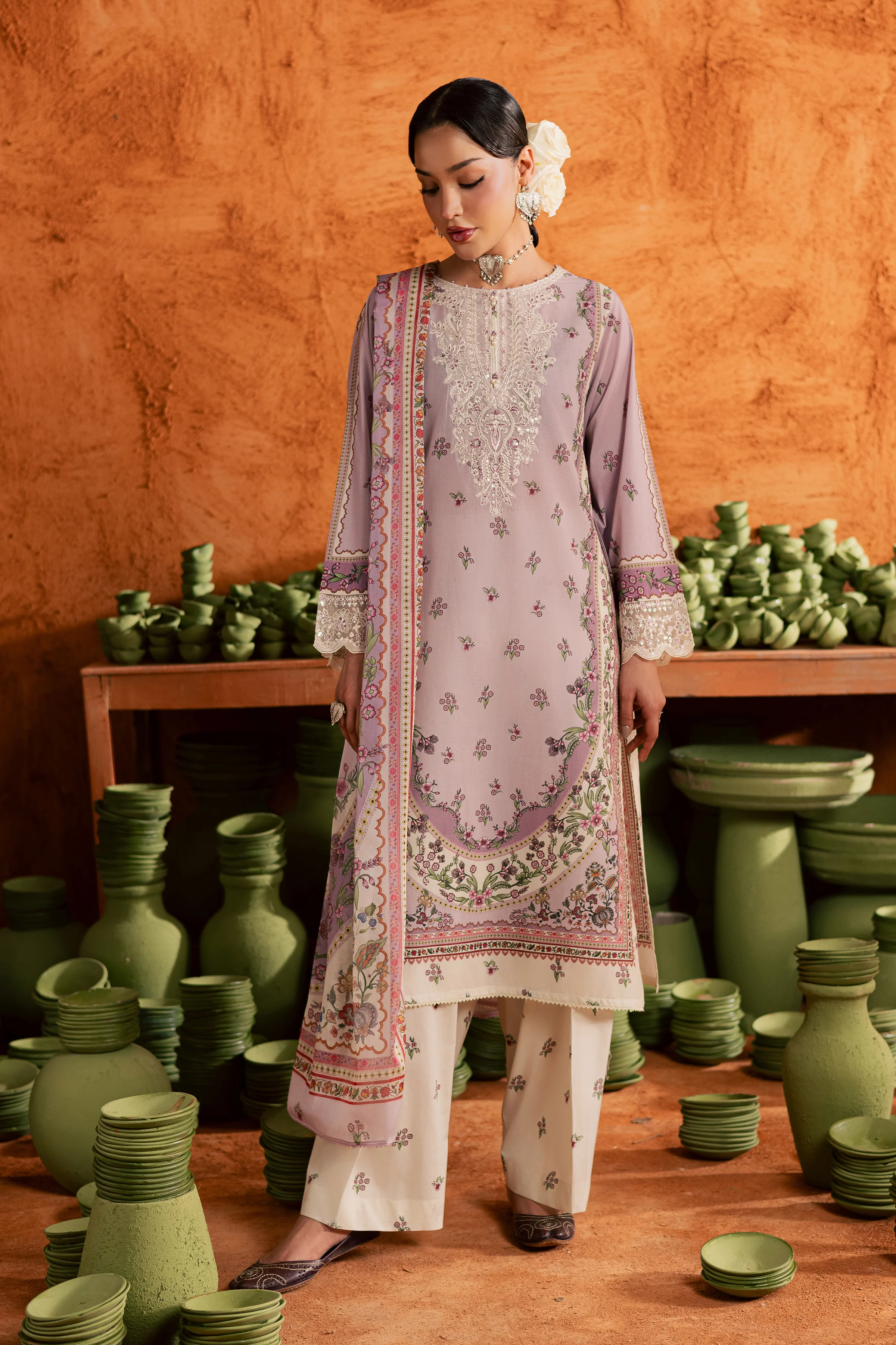 Dusty Plum 3Pc - Printed Lawn Dress - Image 5