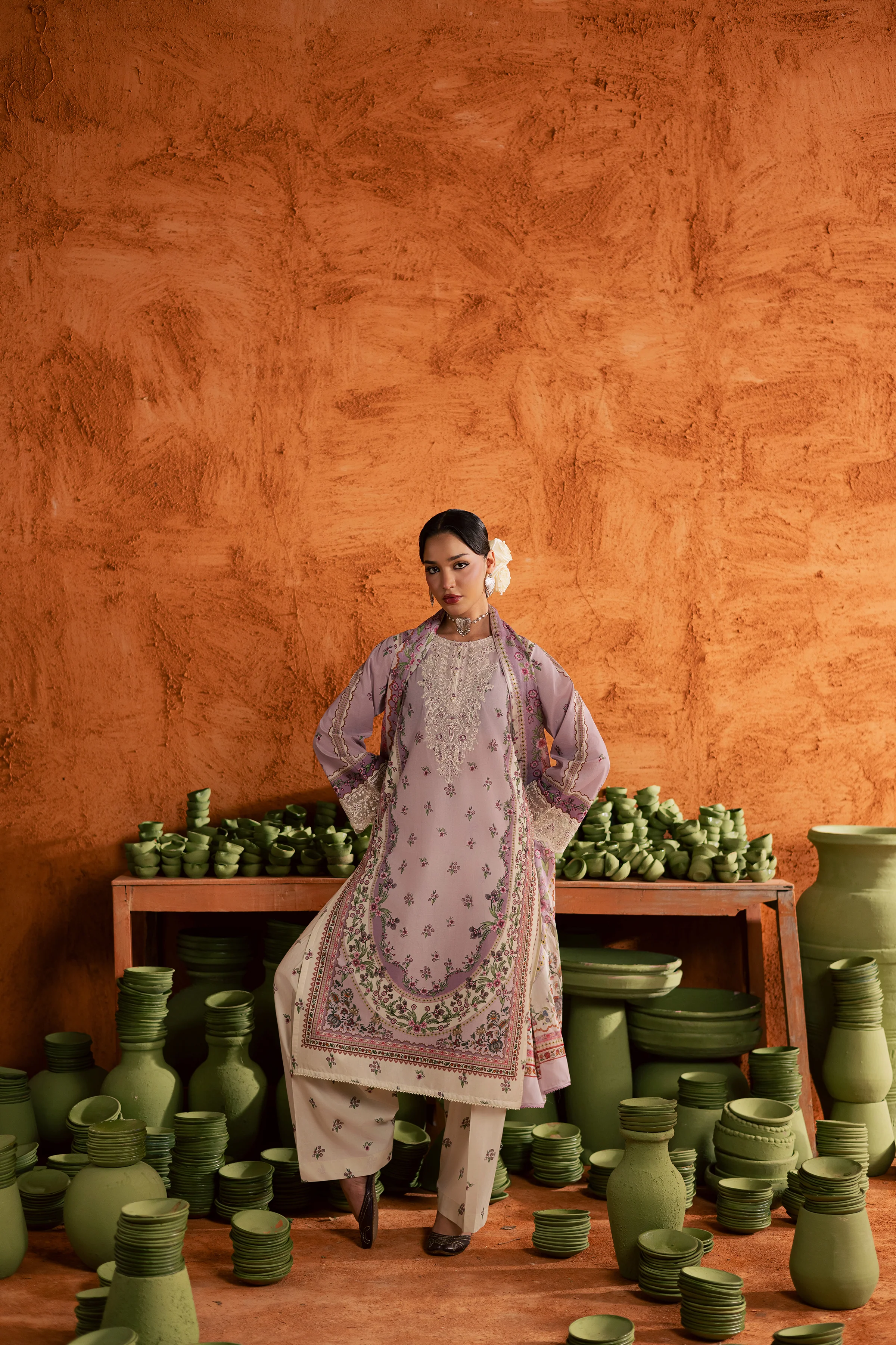 Dusty Plum 3Pc - Printed Lawn Dress - Image 6
