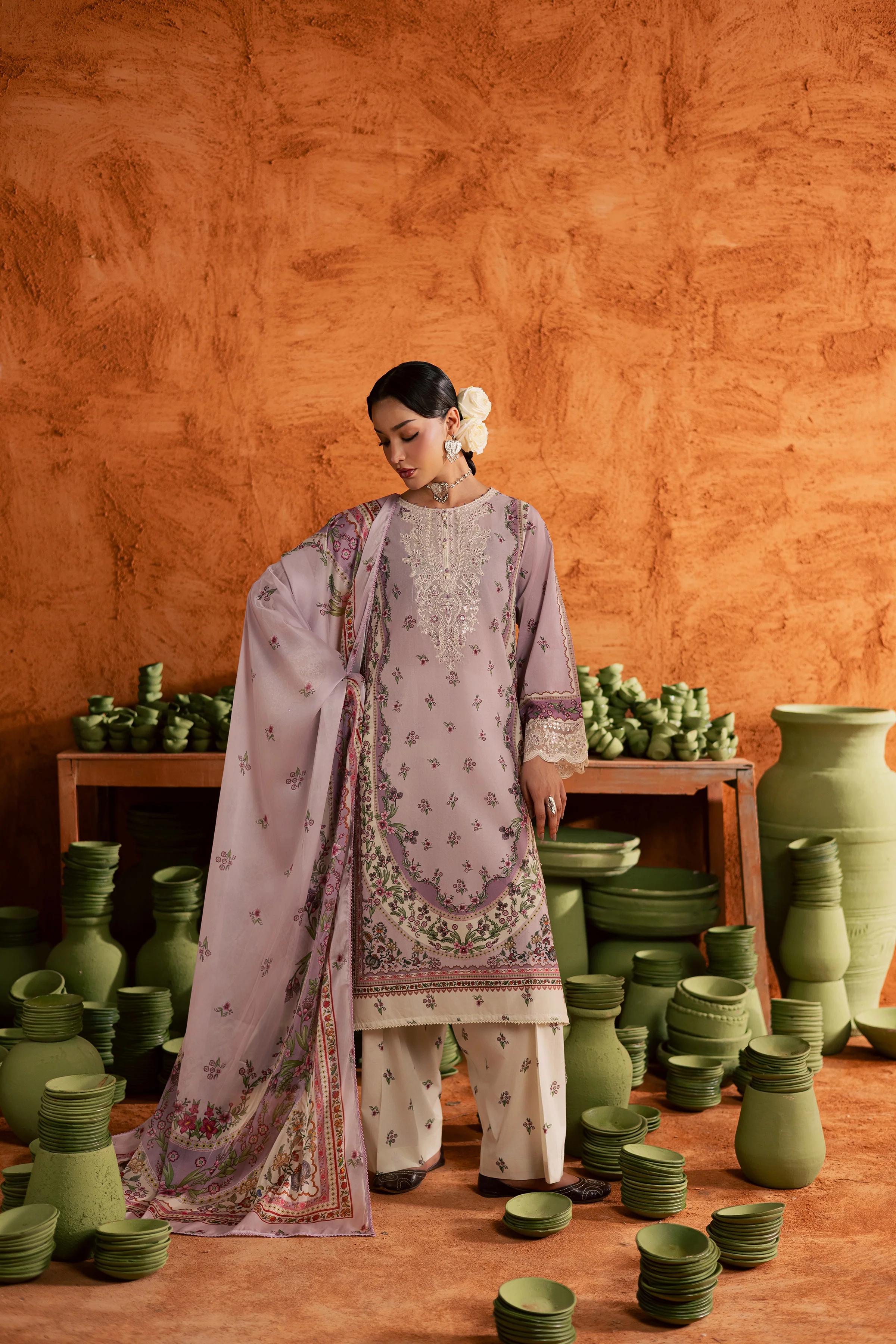 Dusty Plum 3Pc - Printed Lawn Dress - Image 7