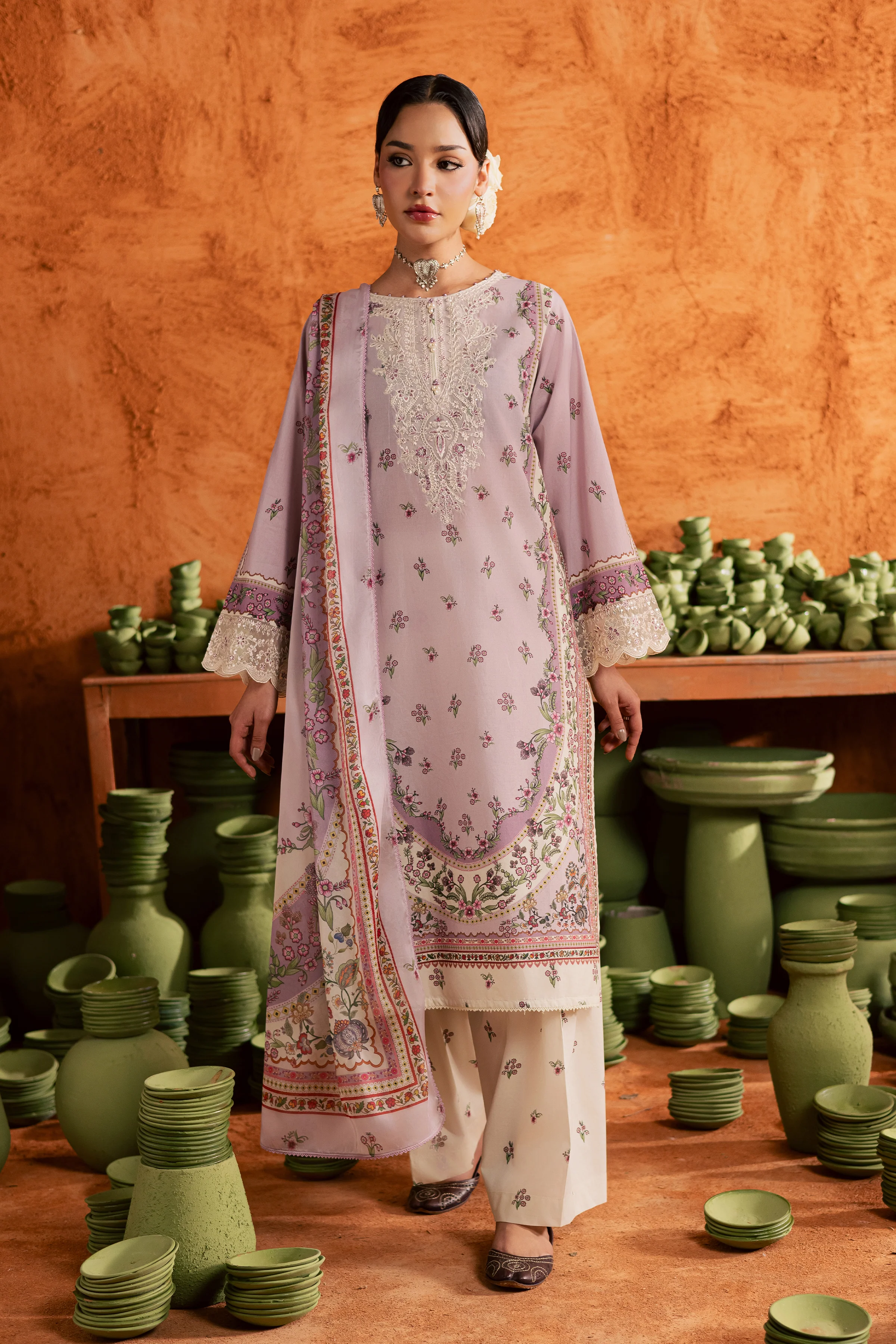 Dusty Plum 3Pc - Printed Lawn Dress - Image 9