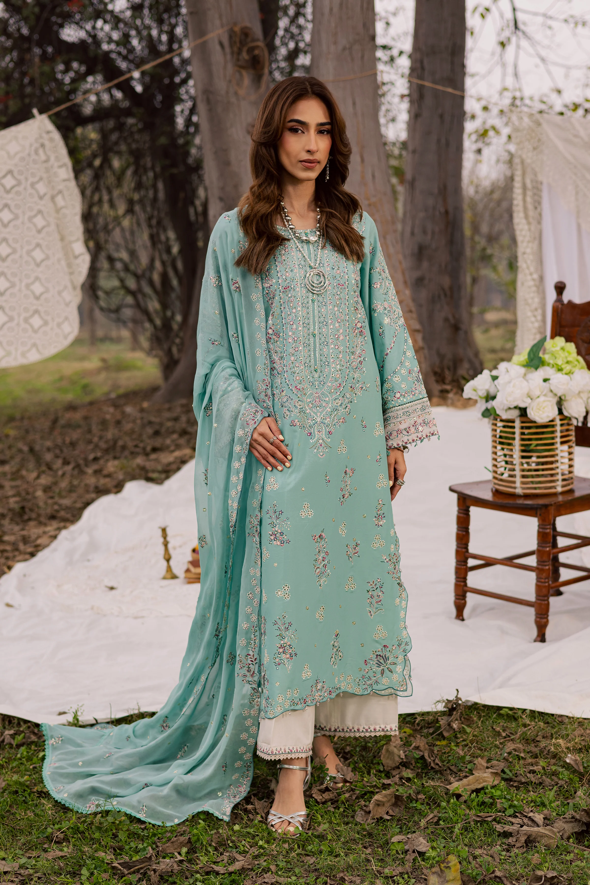 Emerald Toska 3Pc - Festive Embroidered Lawn