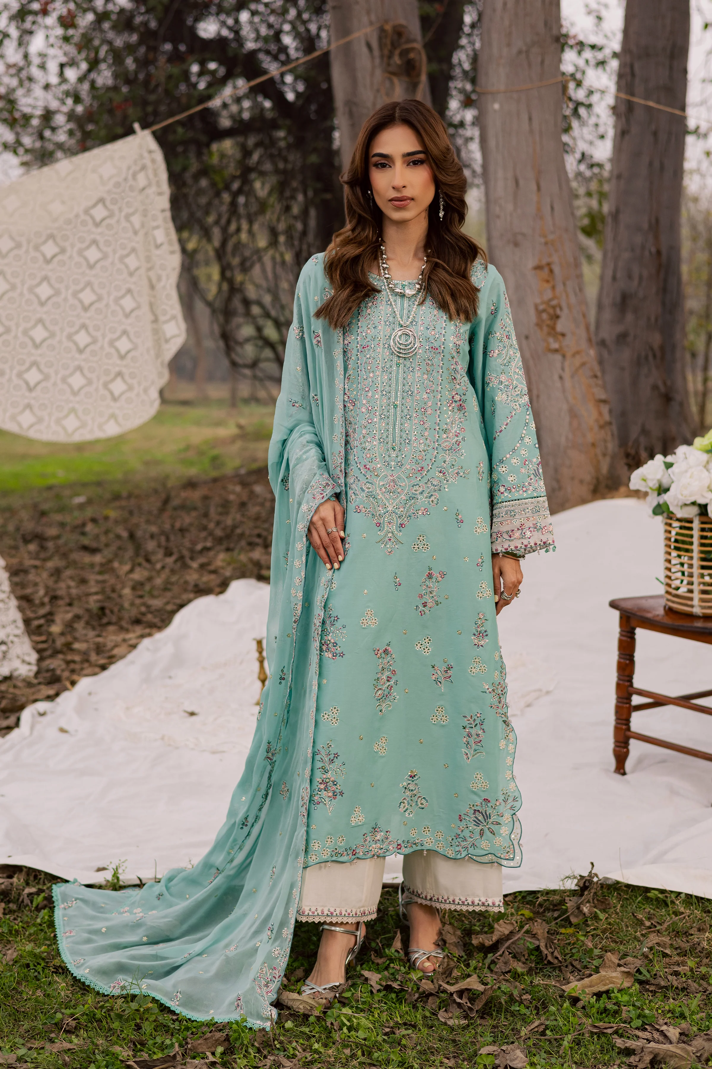 Emerald Toska 3Pc - Festive Embroidered Lawn - Image 3