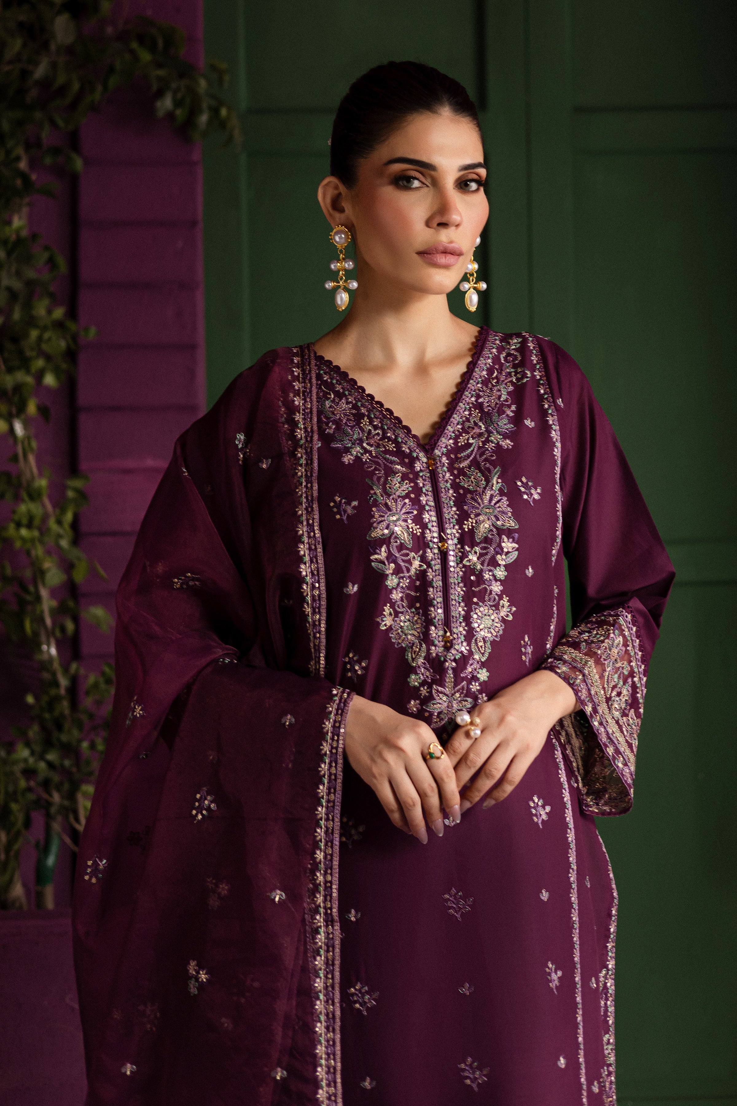 Envoye 3Pc - Embroidered Solid Dress - Image 2