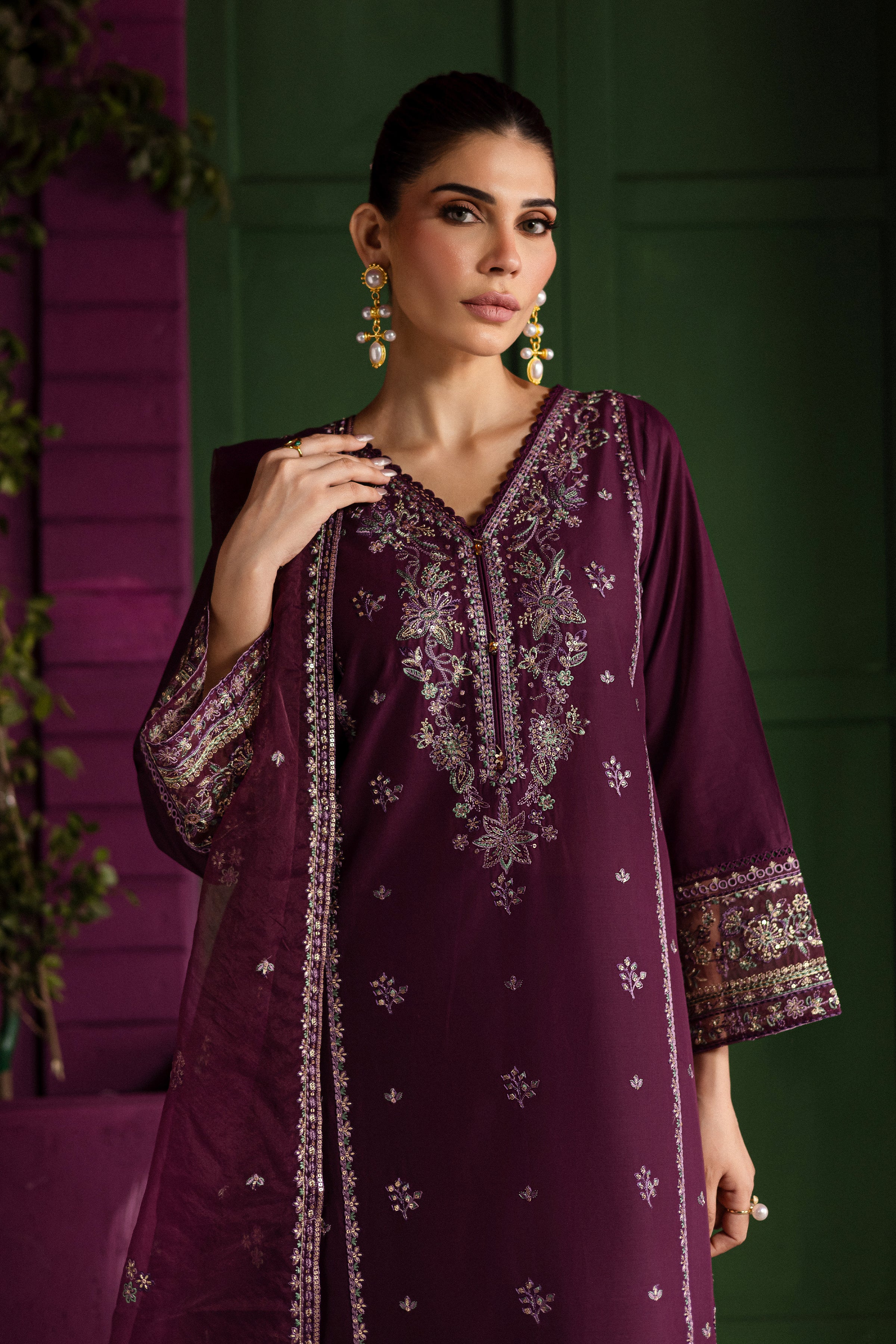 Envoye 3Pc - Embroidered Solid Dress - Image 3