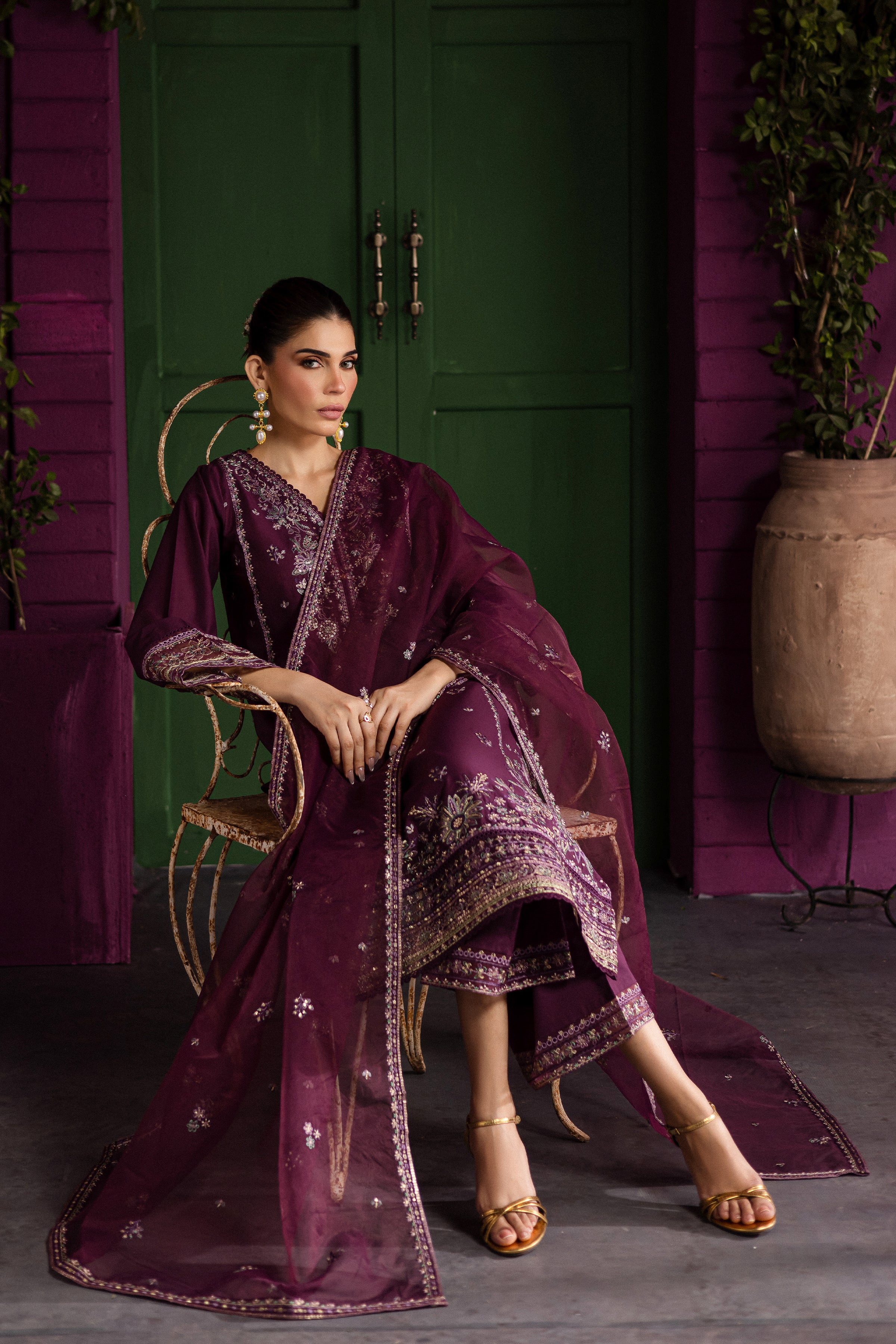 Envoye 3Pc - Embroidered Solid Dress - Image 4