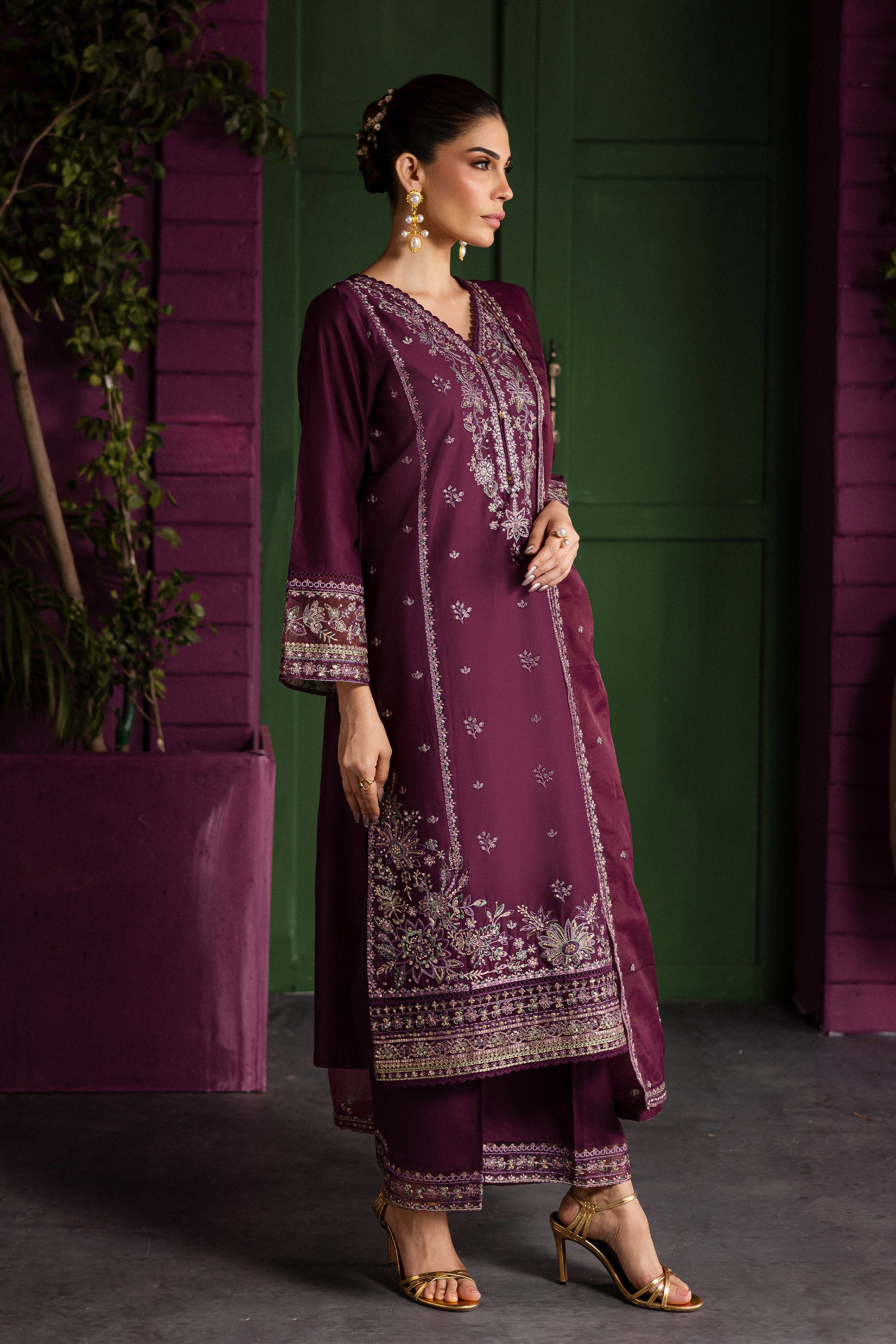 Envoye 3Pc - Embroidered Solid Dress - Image 5