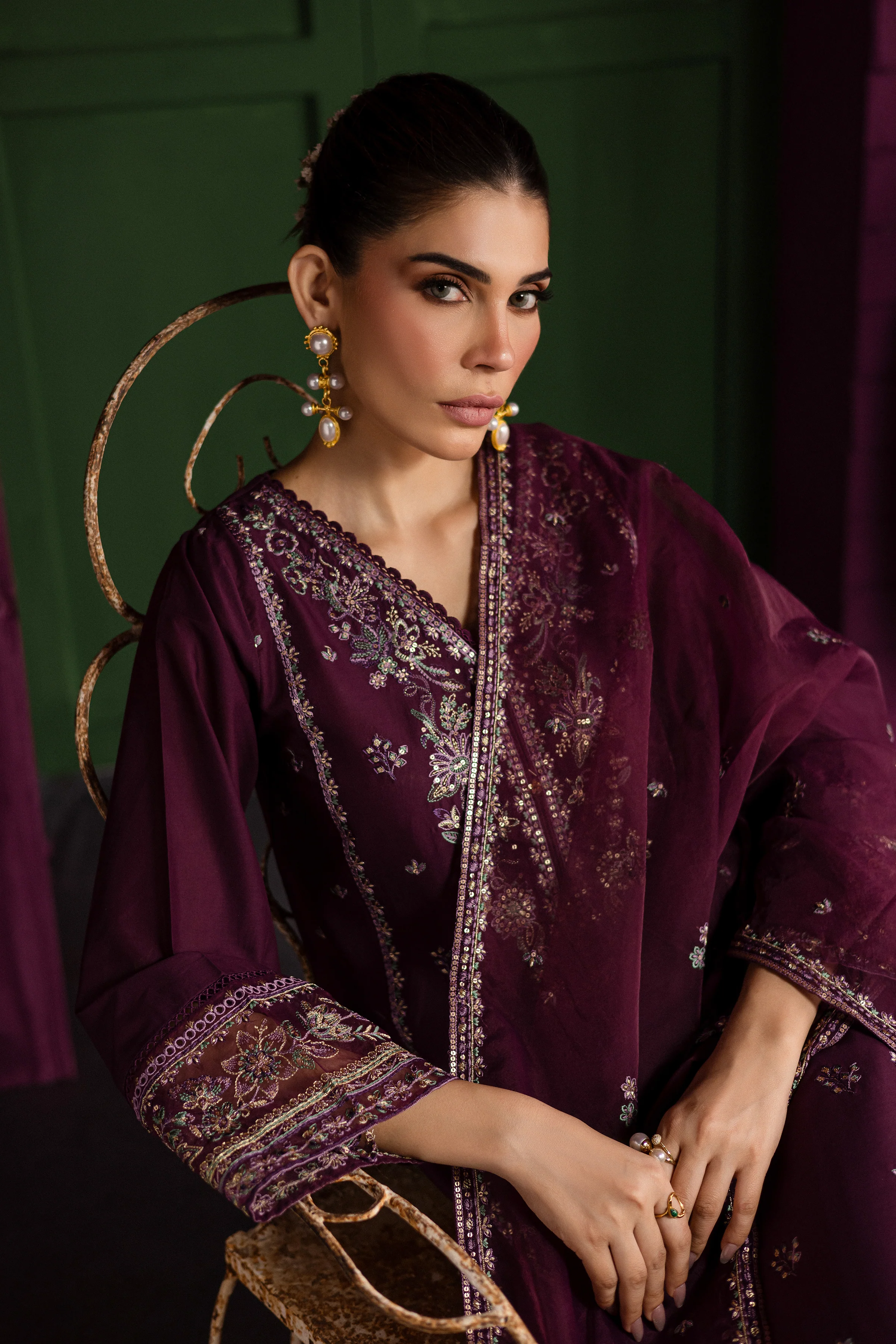 Envoye 3Pc - Embroidered Solid Dress - Image 6