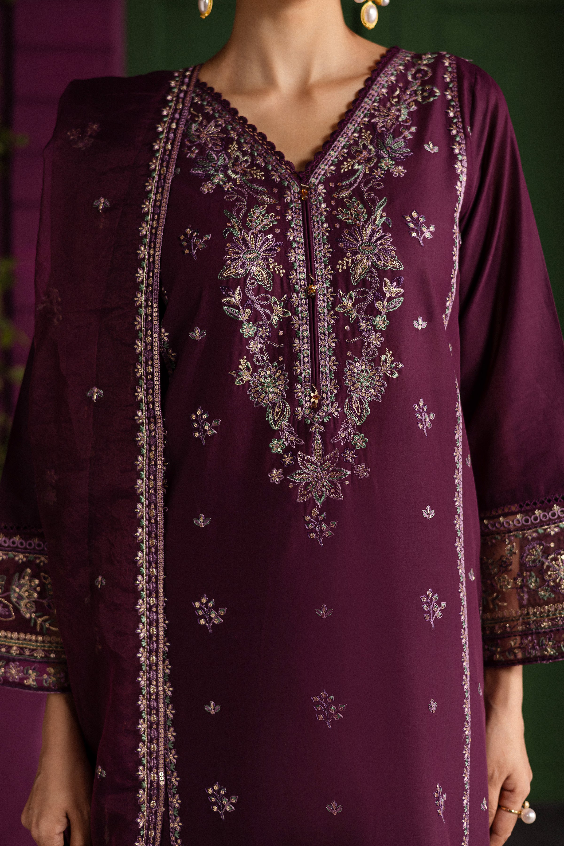 Envoye 3Pc - Embroidered Solid Dress - Image 7