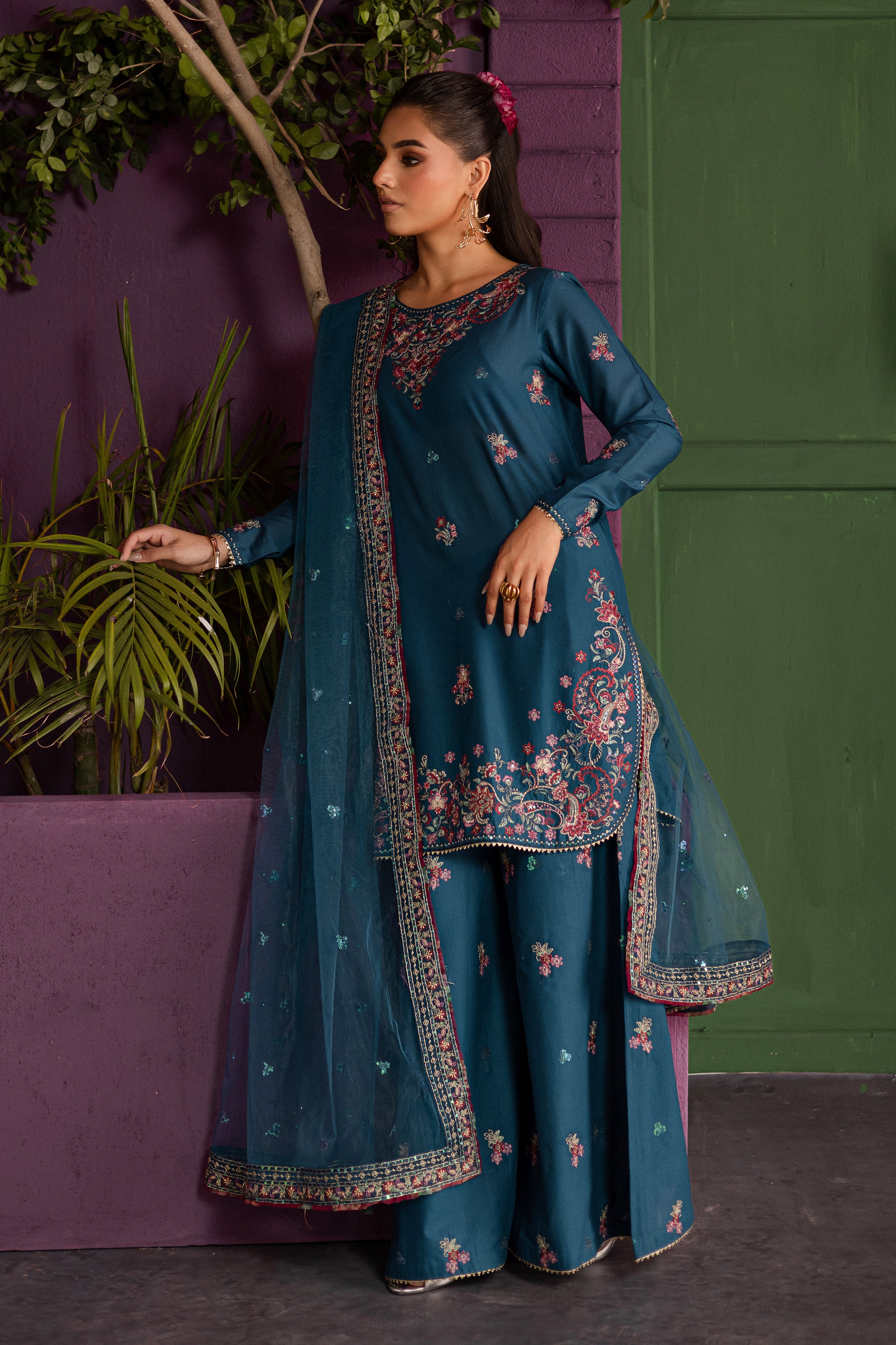 Eshmaal 3Pc - Embroidered Solid Dress - Image 6