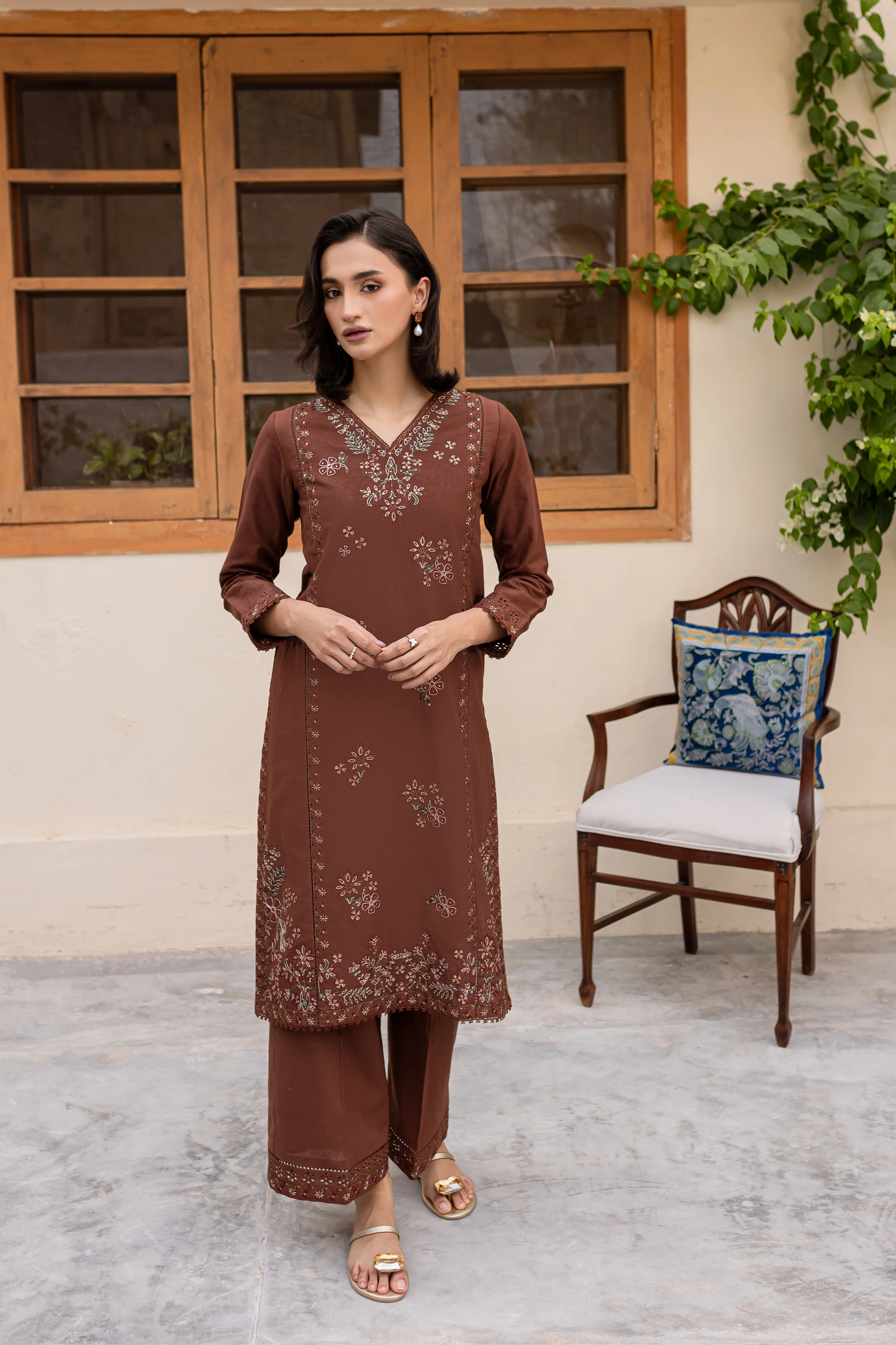 Evana 2Pc - Embroidered Khaddar Dress - Image 4