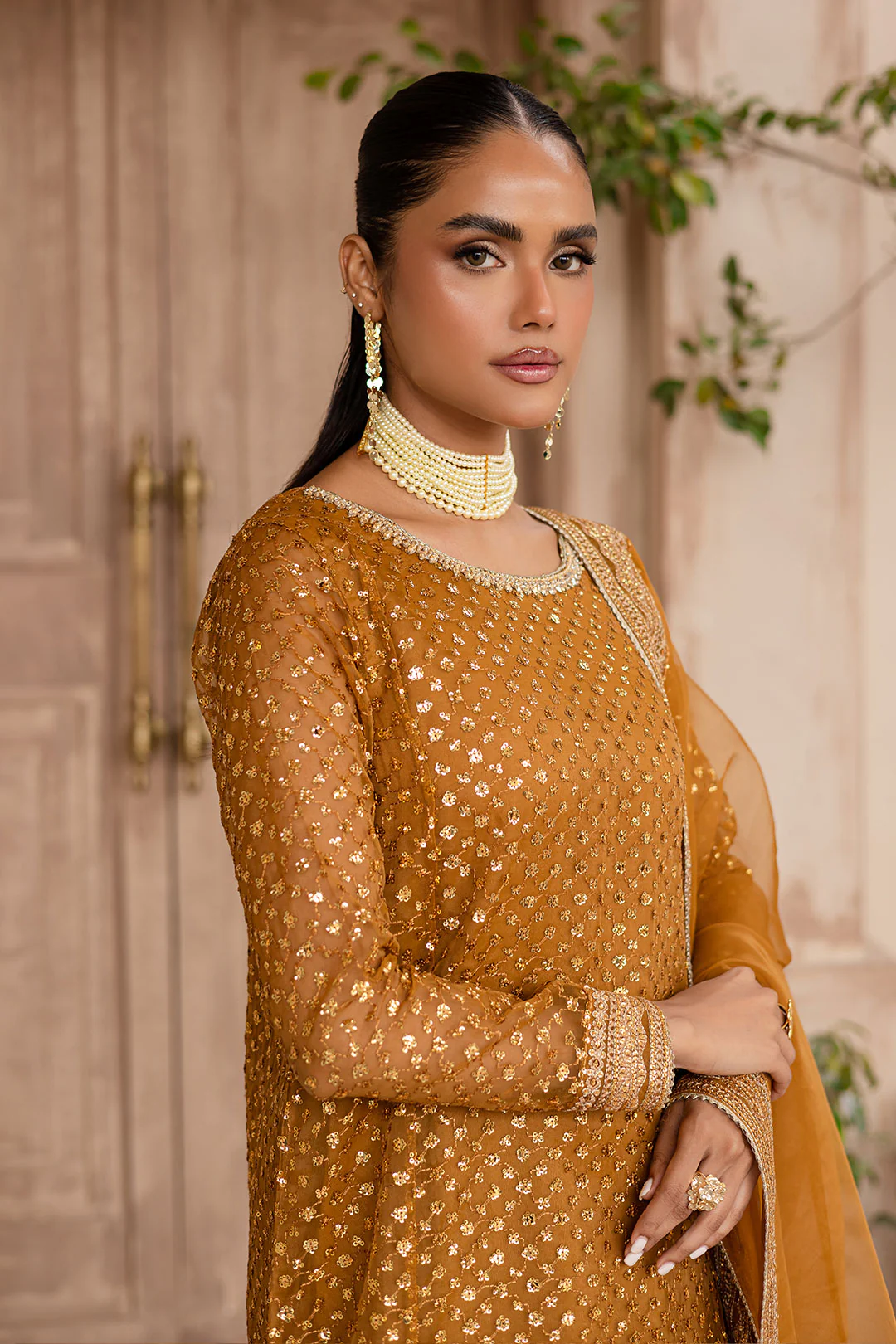 Ezra Mustard 3Pc - Embroidered Luxe Pret6 - Image 3