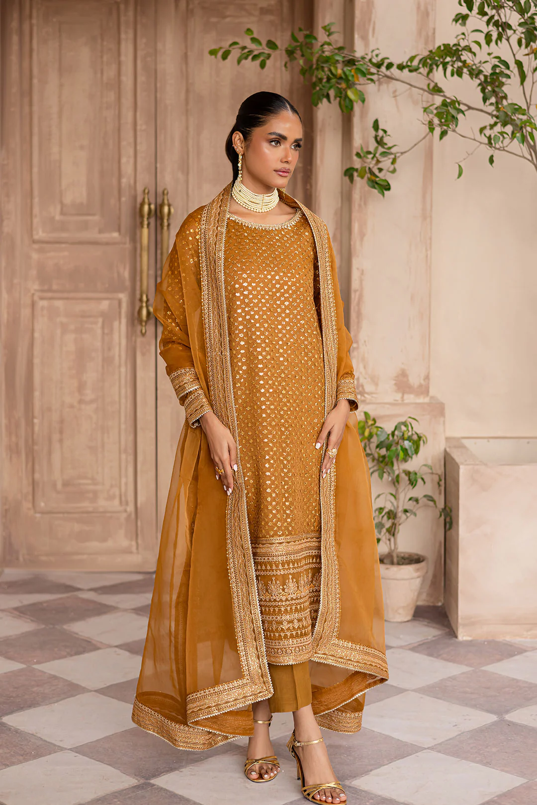 Ezra Mustard 3Pc - Embroidered Luxe Pret6 - Image 6