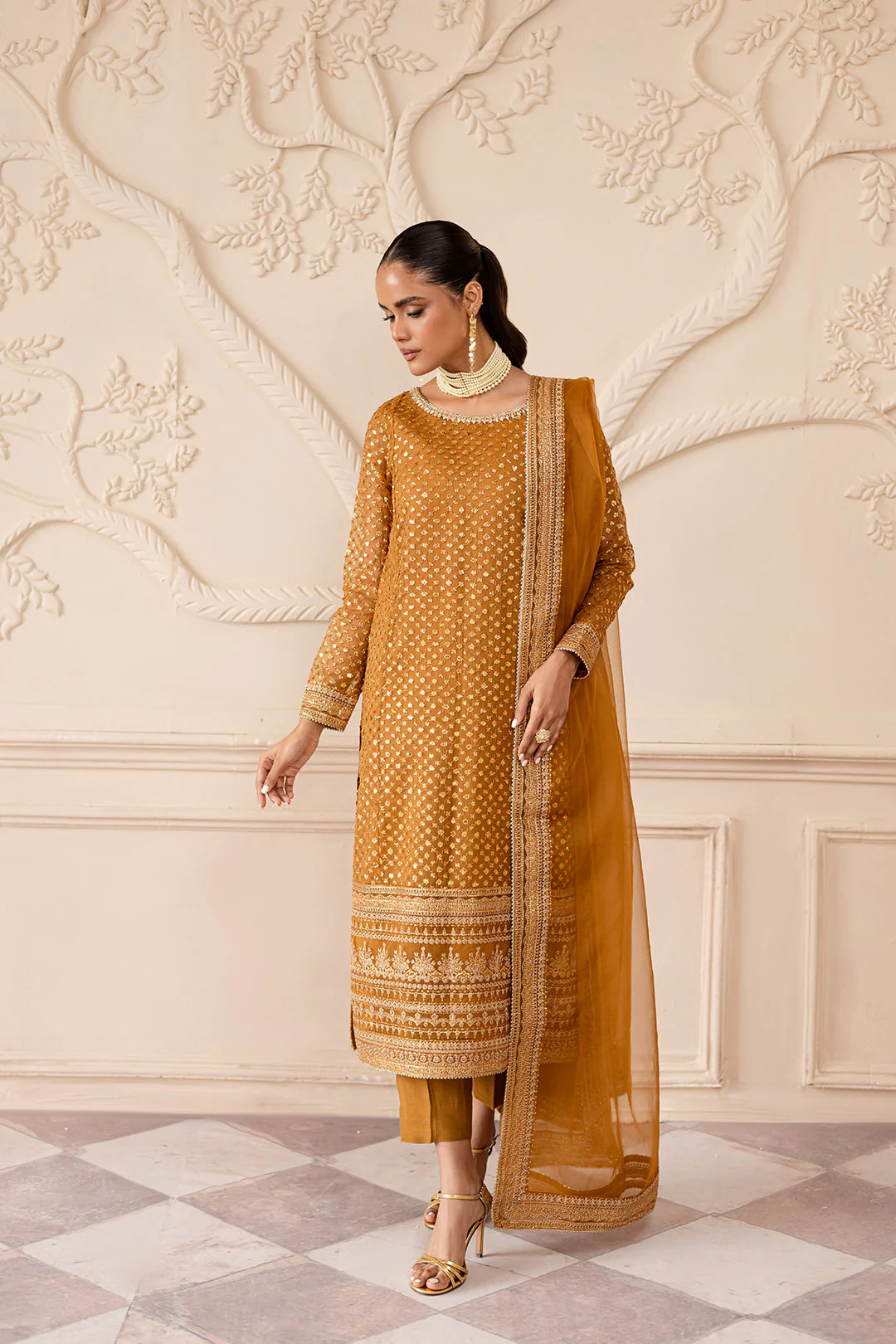 Ezra Mustard 3Pc - Embroidered Luxe Pret6 - Image 8
