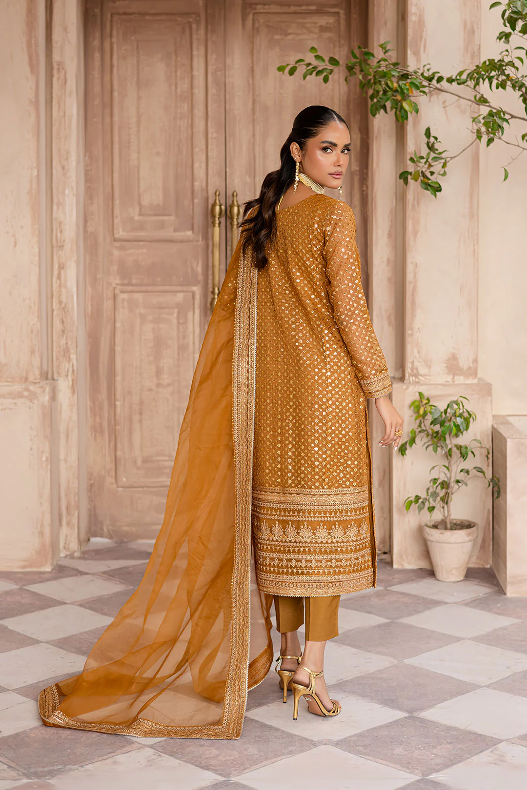 Ezra Mustard 3Pc - Embroidered Luxe Pret6 - Image 9