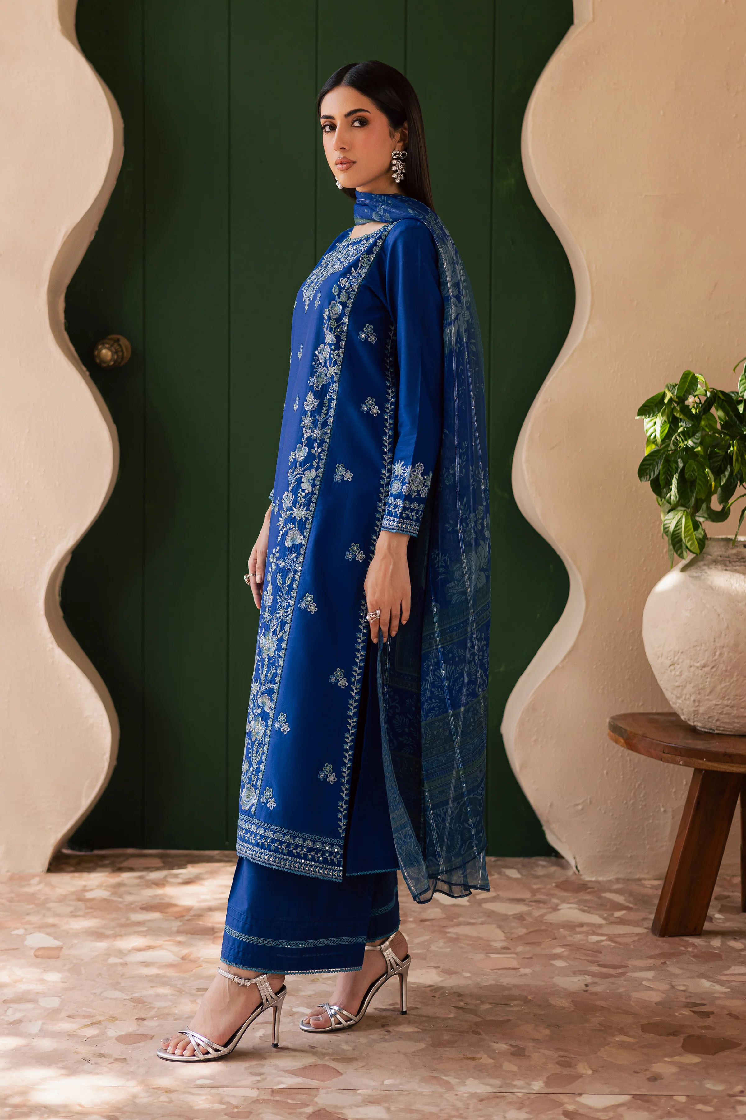 Falafel 3Pc - Embroidered Solid Dress - Image 5