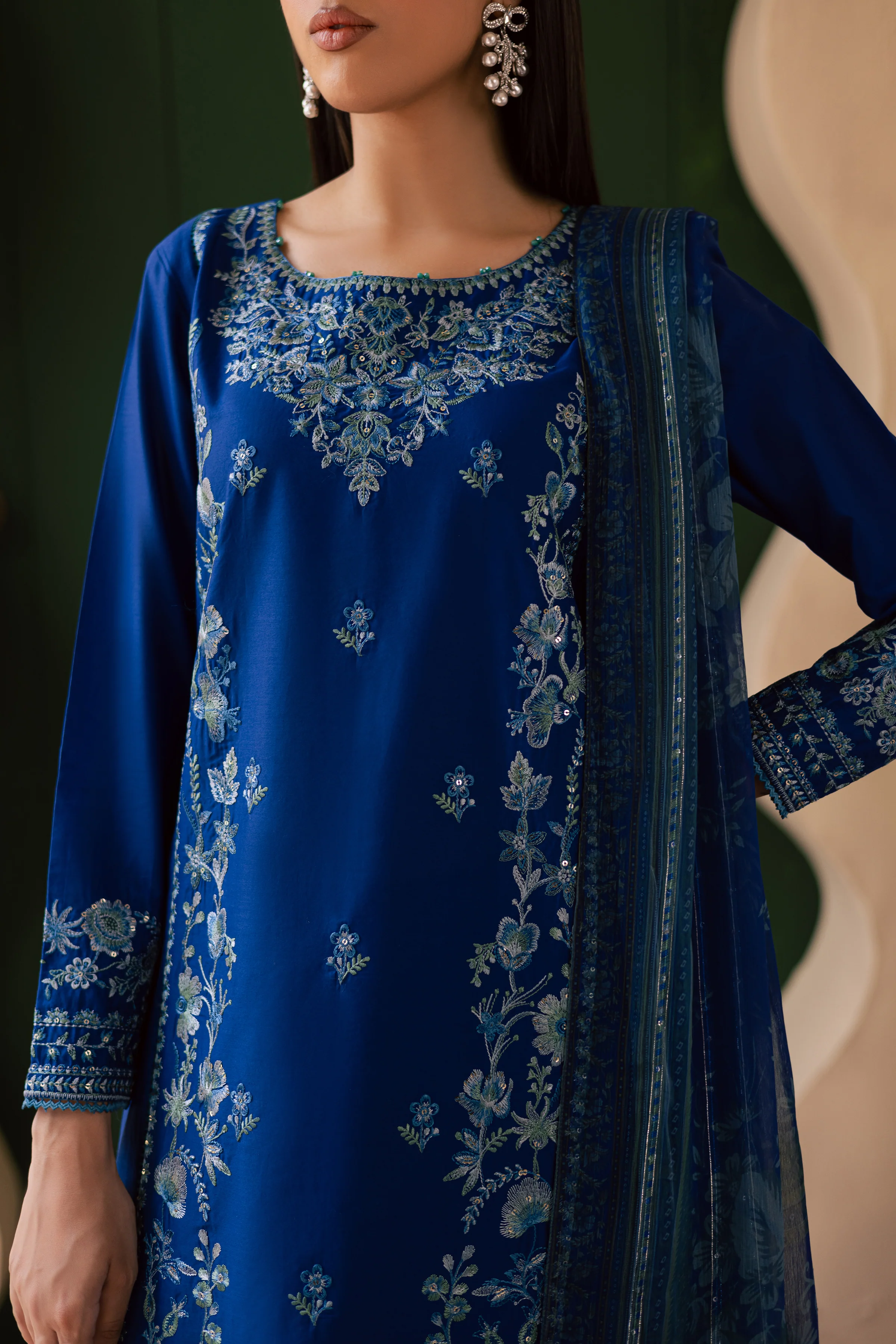 Falafel 3Pc - Embroidered Solid Dress - Image 9