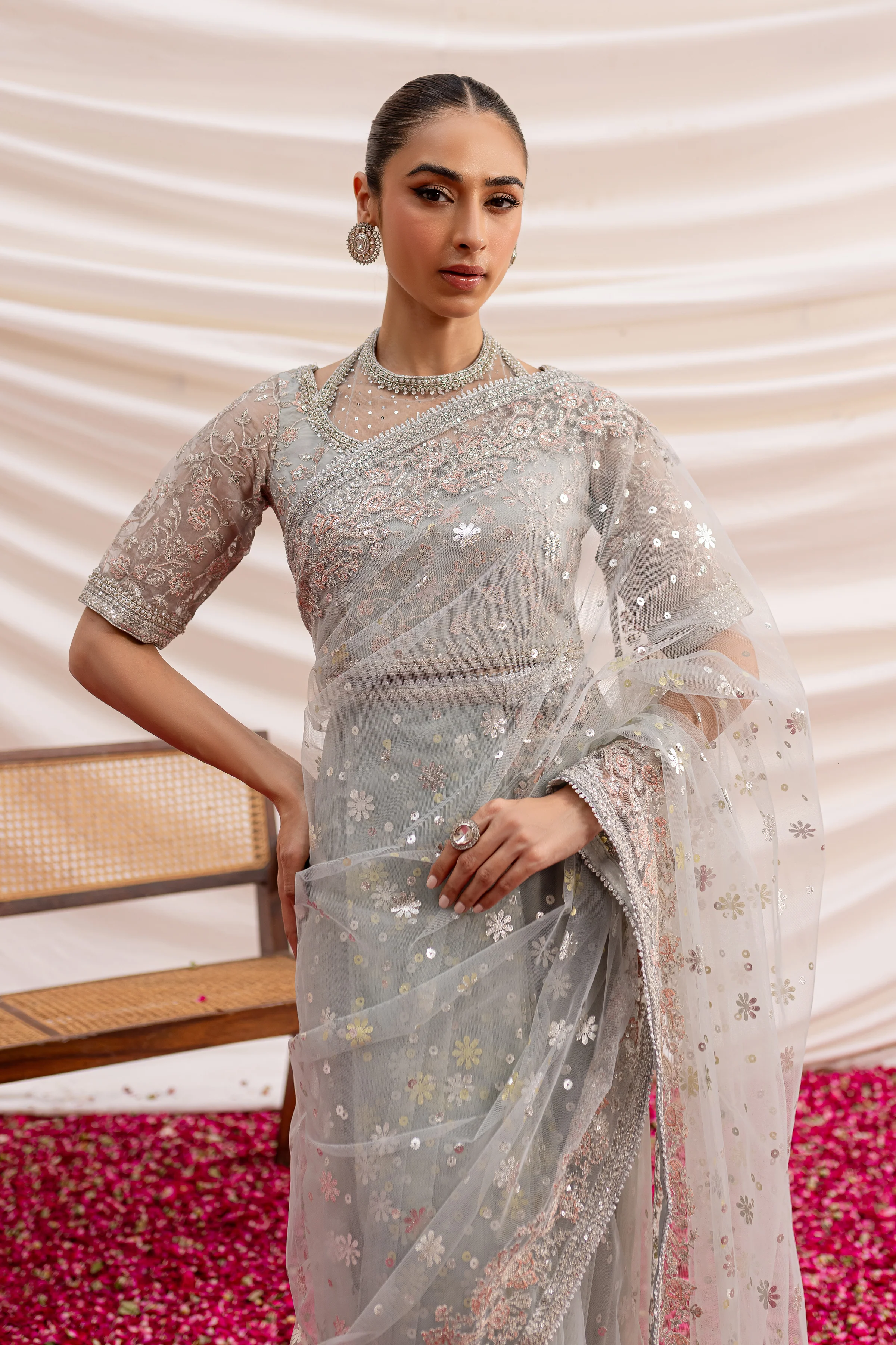 Fareha Saree 3Pc - Formal Dress - Image 2