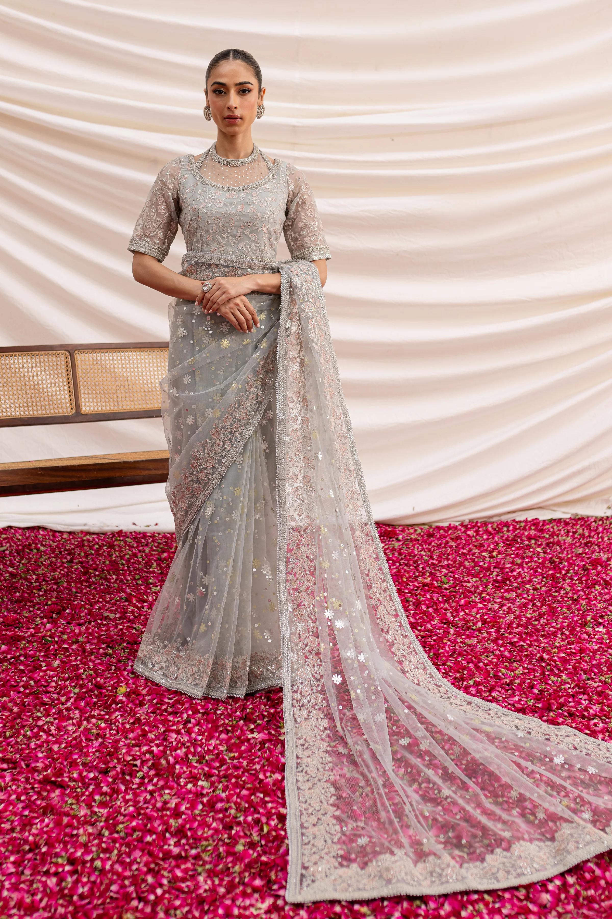 Fareha Saree 3Pc - Formal Dress - Image 4