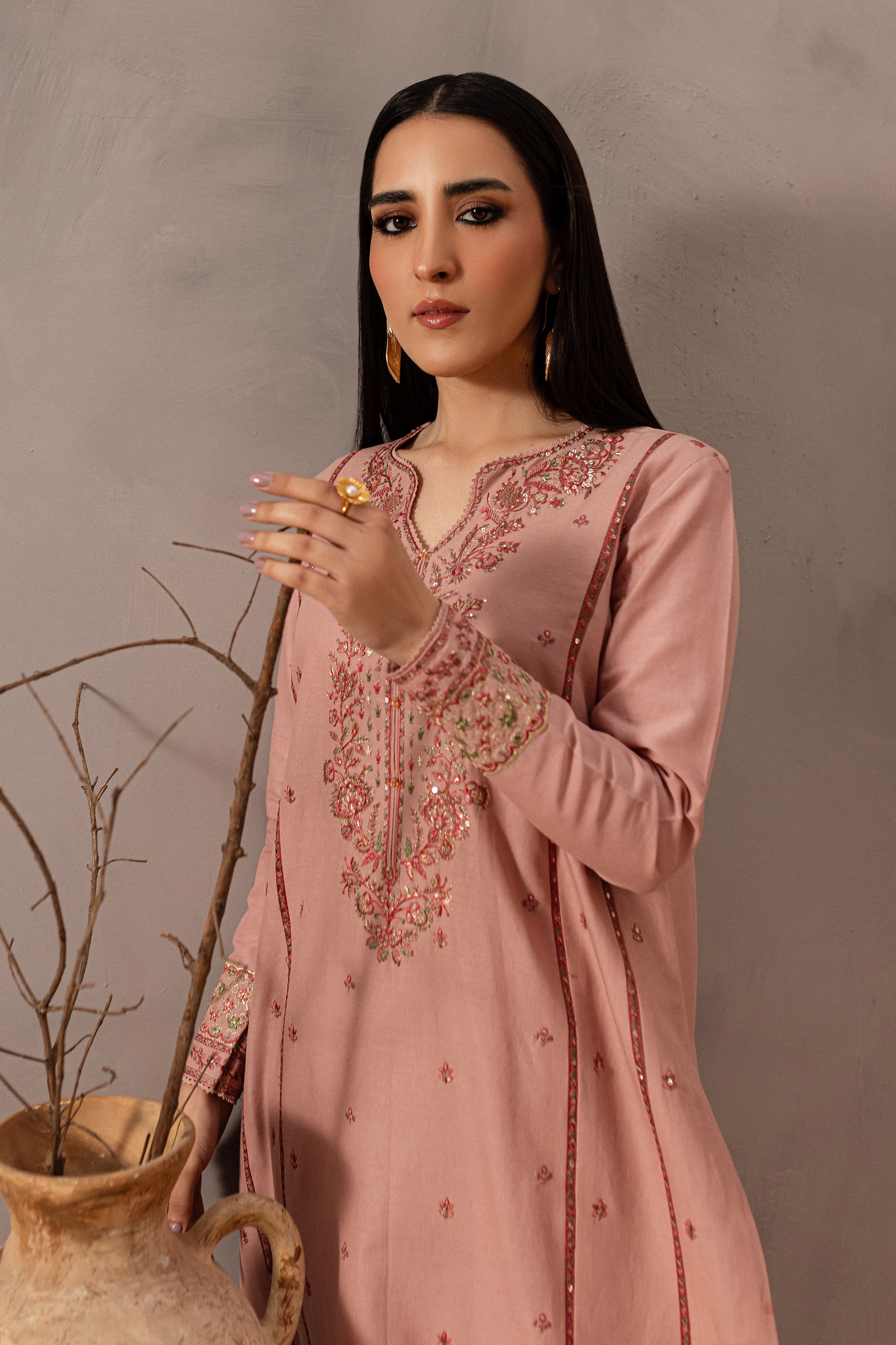 Flamingo 2Pc - Embroidered Khaddar Dress - Image 2