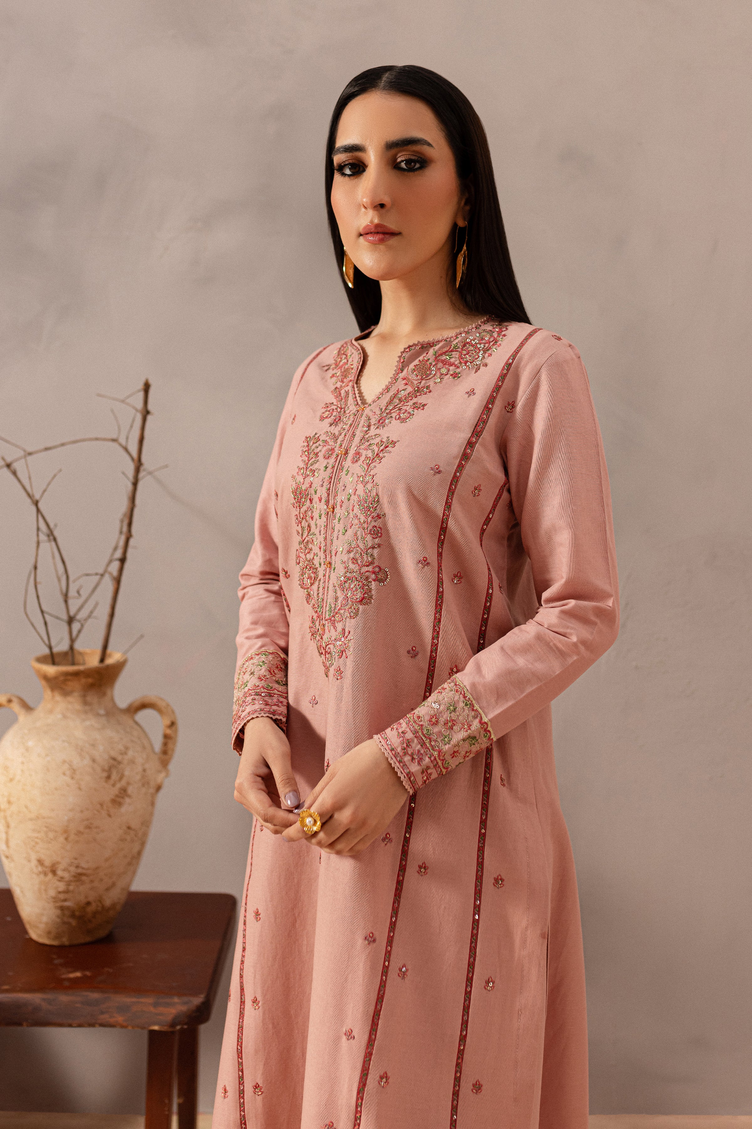 Flamingo 2Pc - Embroidered Khaddar Dress - Image 3