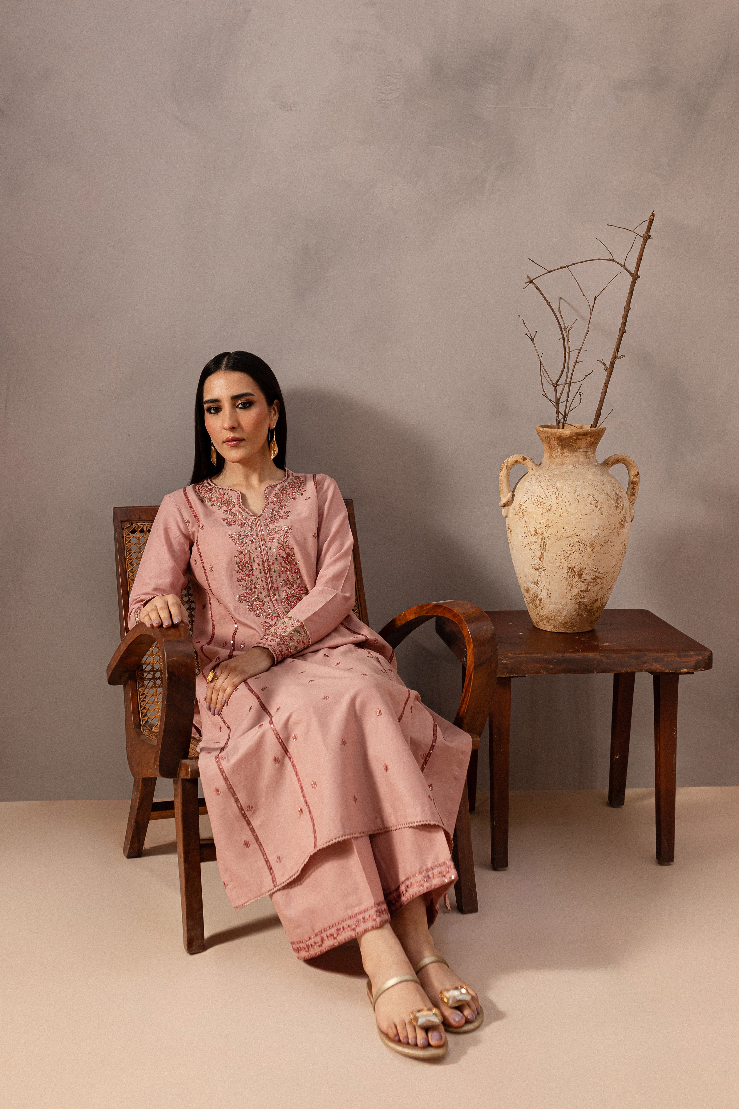 Flamingo 2Pc - Embroidered Khaddar Dress - Image 5
