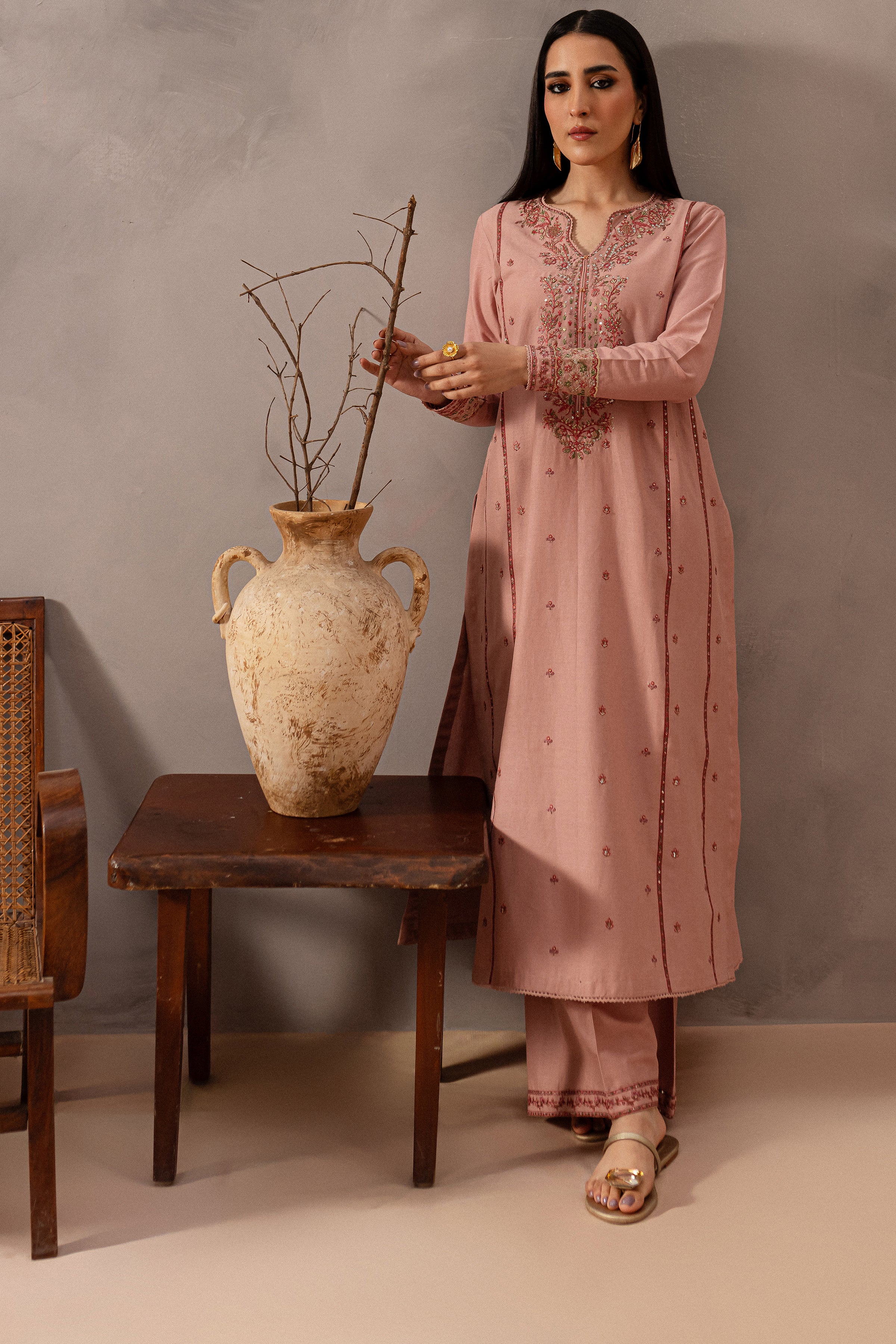 Flamingo 2Pc - Embroidered Khaddar Dress - Image 6